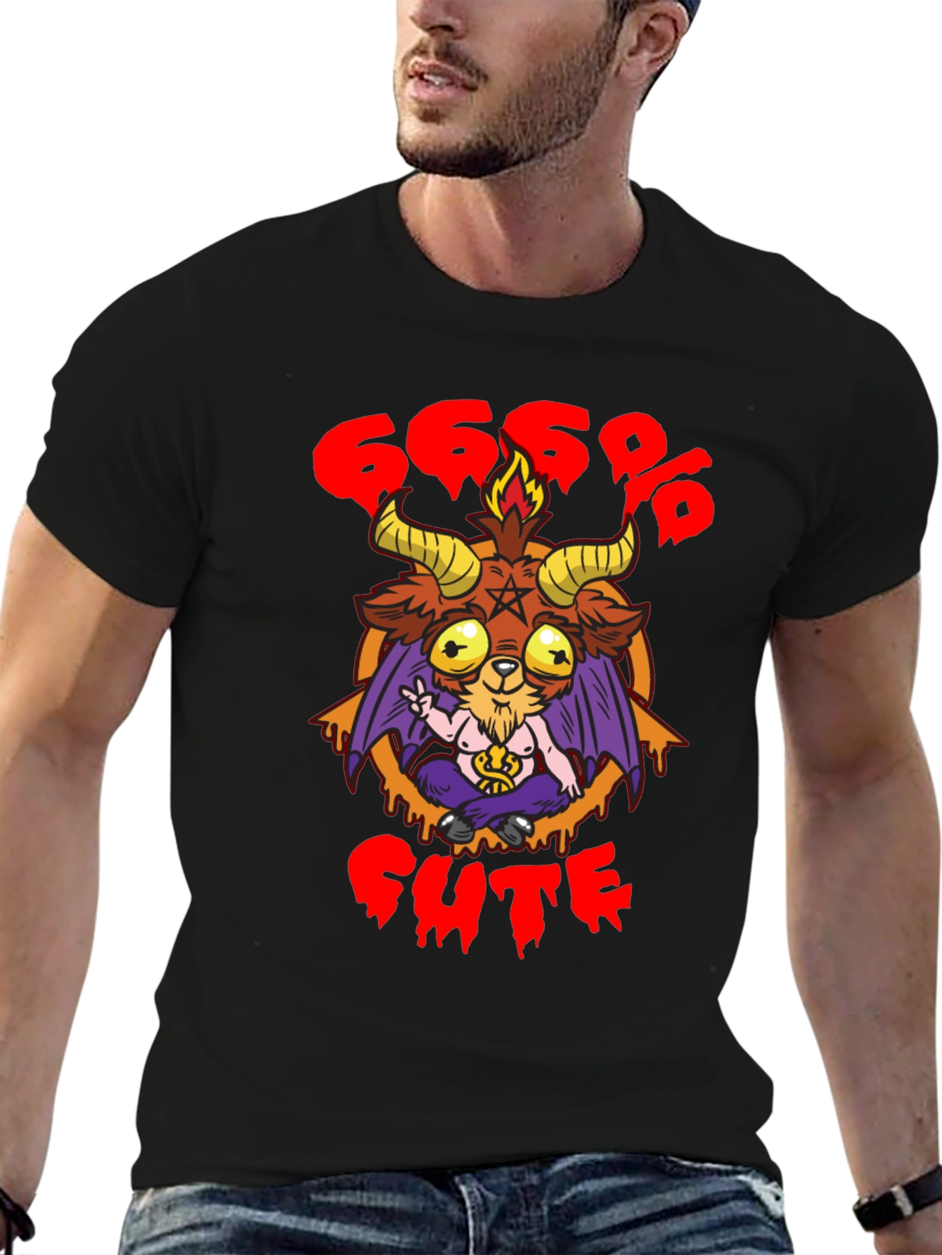 666% Cute Baphomet Graphic Tee - Black Cotton