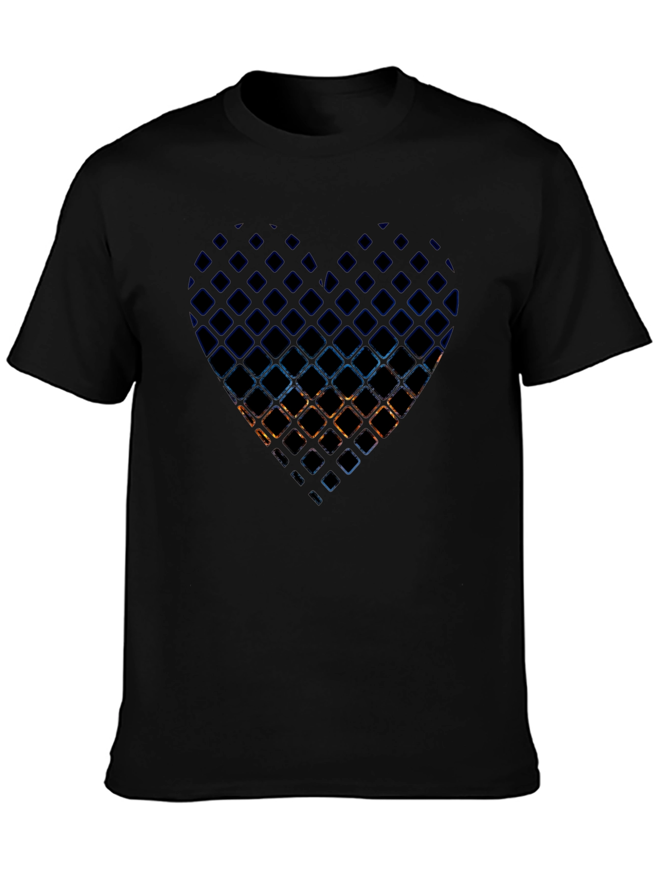 Abstract Heart Grid Mens Black T-Shirt