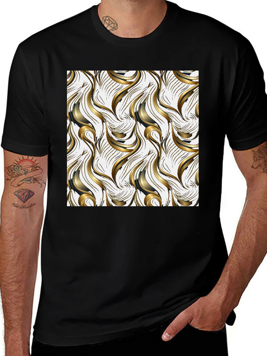 Stylish Black T-Shirt with Abstract Gold Design
