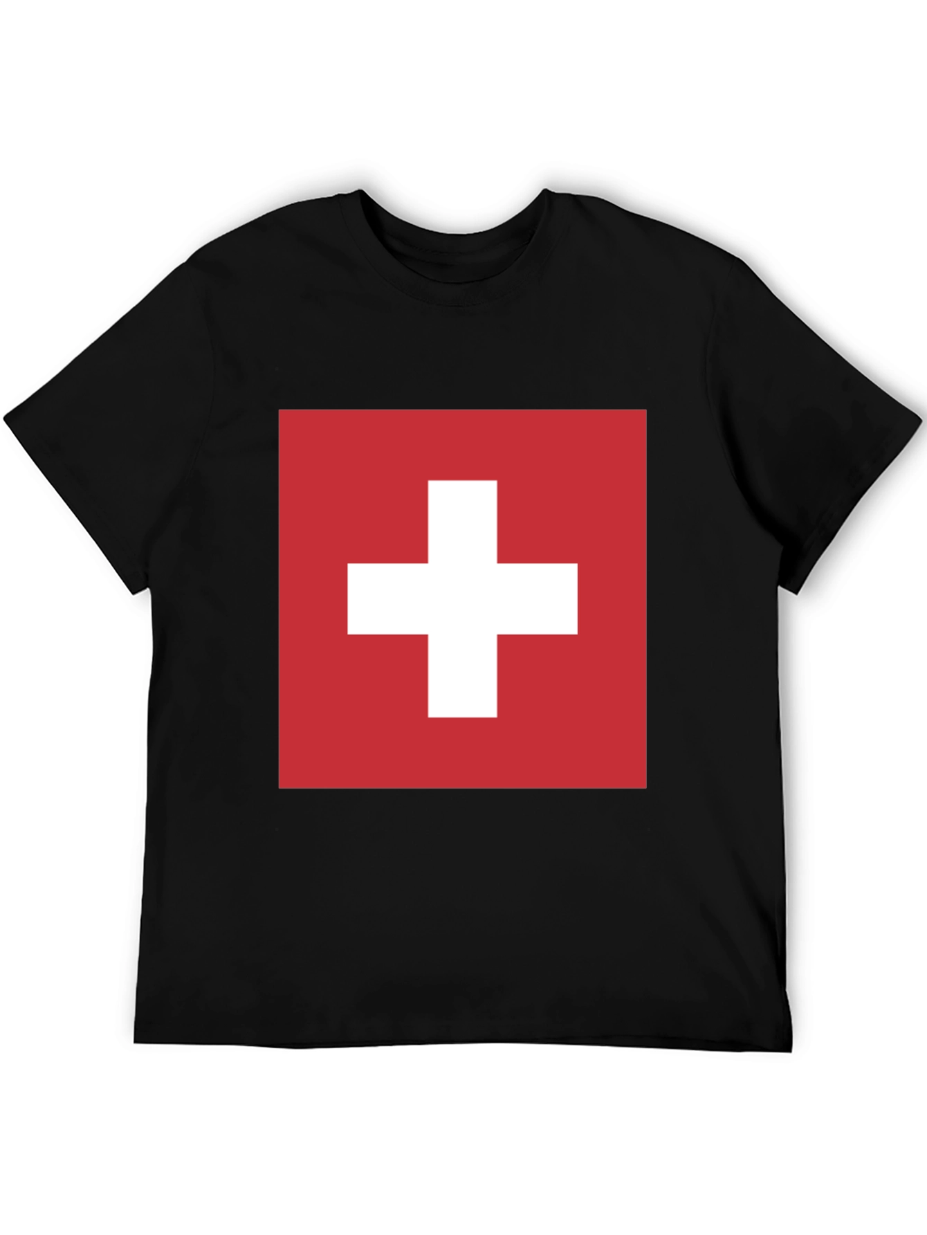 Swiss Flag Graphic T-Shirt - Black Cotton Tee