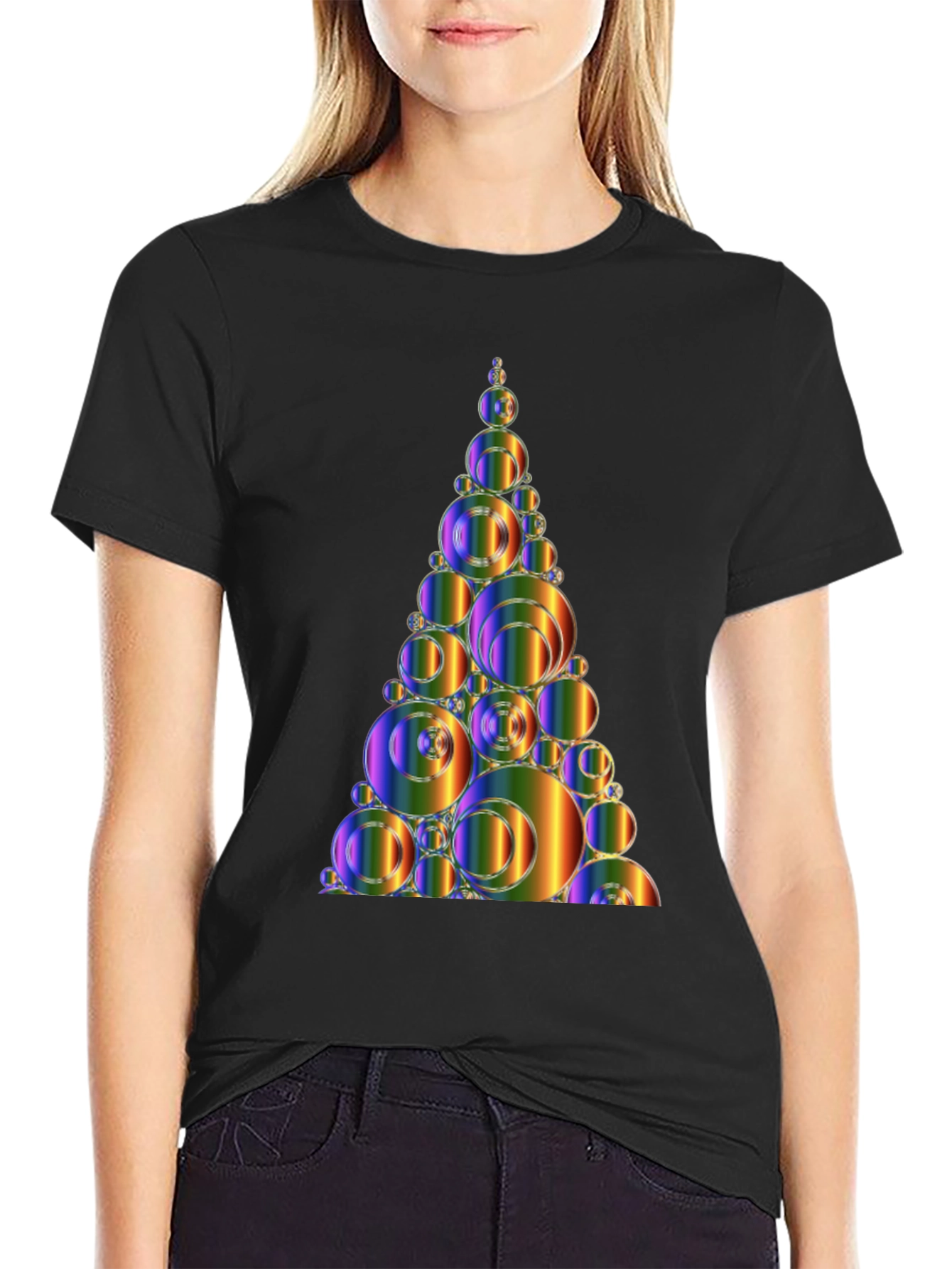 Abstract Rainbow Bubble Christmas Tree Graphic Tee