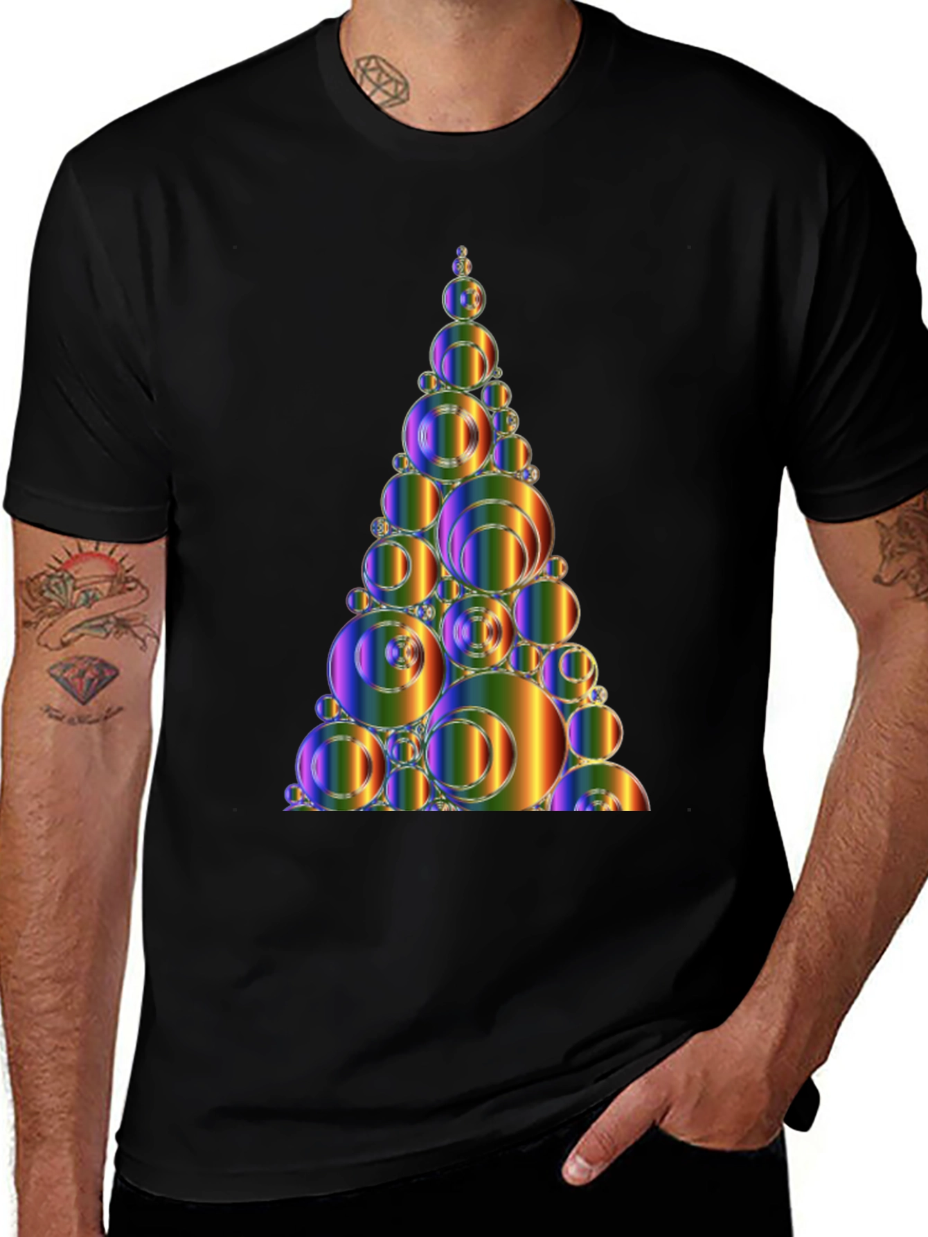 Abstract Rainbow Bubble Christmas Tree Graphic Tee