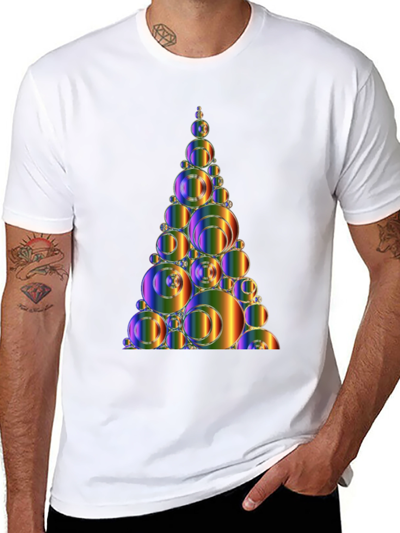 Abstract Rainbow Bubble Christmas Tree Graphic Tee