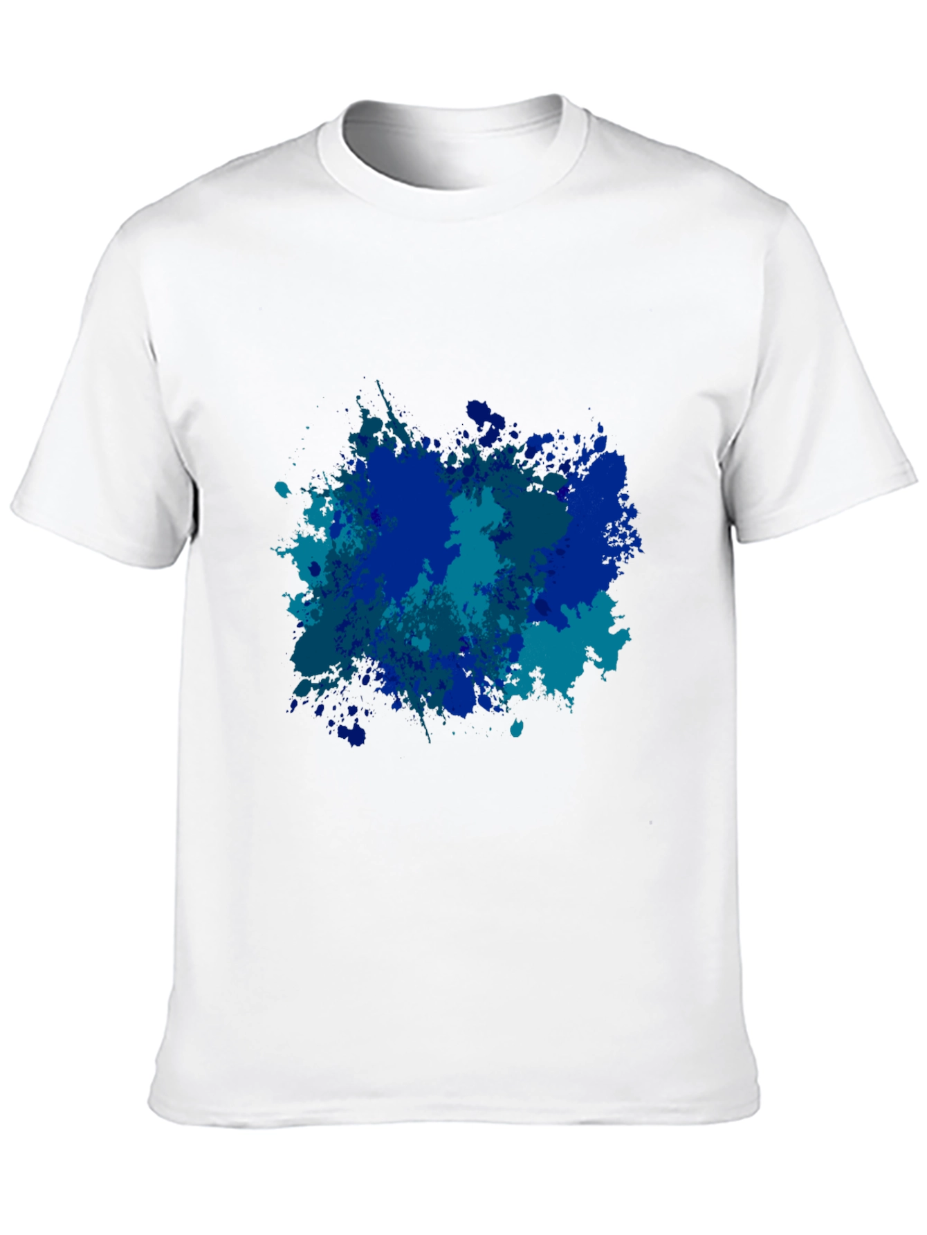 Abstract Blue Splatter Print Black T-Shirt