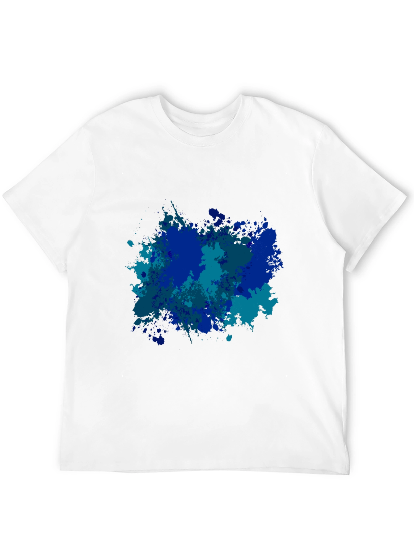 Abstract Blue Splatter Print Black T-Shirt