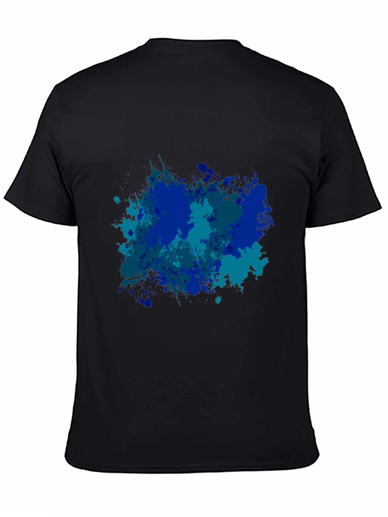 Abstract Blue Splatter Print Black T-Shirt