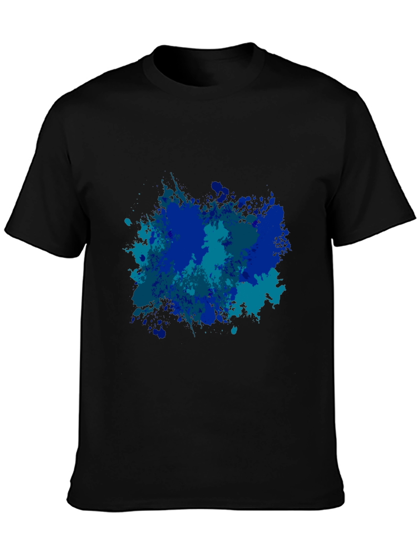Abstract Blue Splatter Print Black T-Shirt