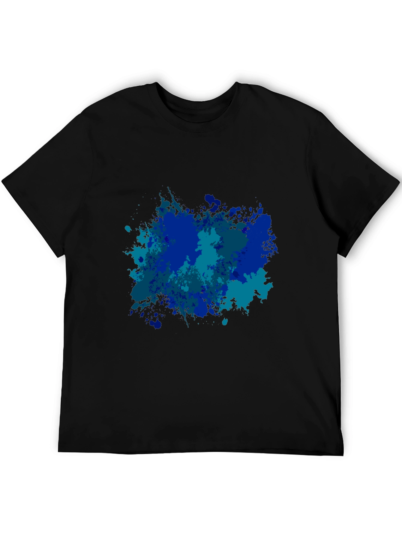 Abstract Blue Splatter Print Black T-Shirt
