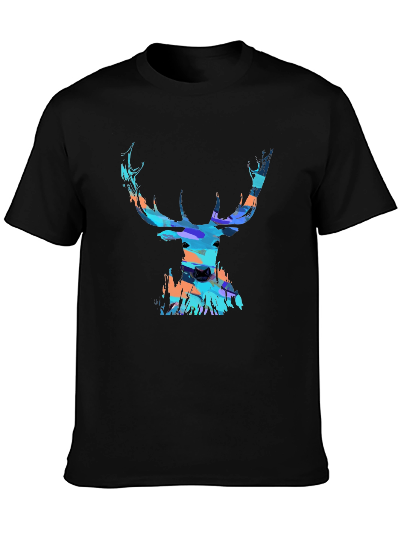 Abstract Deer Head Graphic Print Black T-Shirt