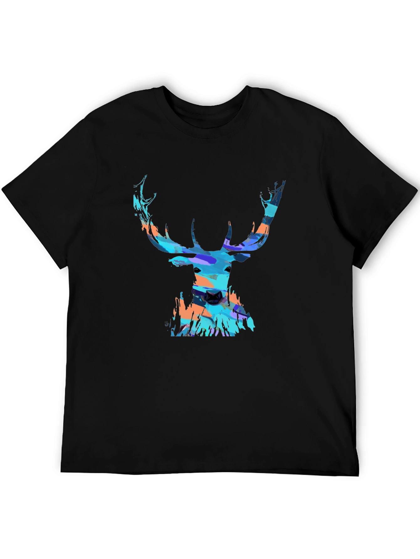 Abstract Deer Head Graphic Print Black T-Shirt