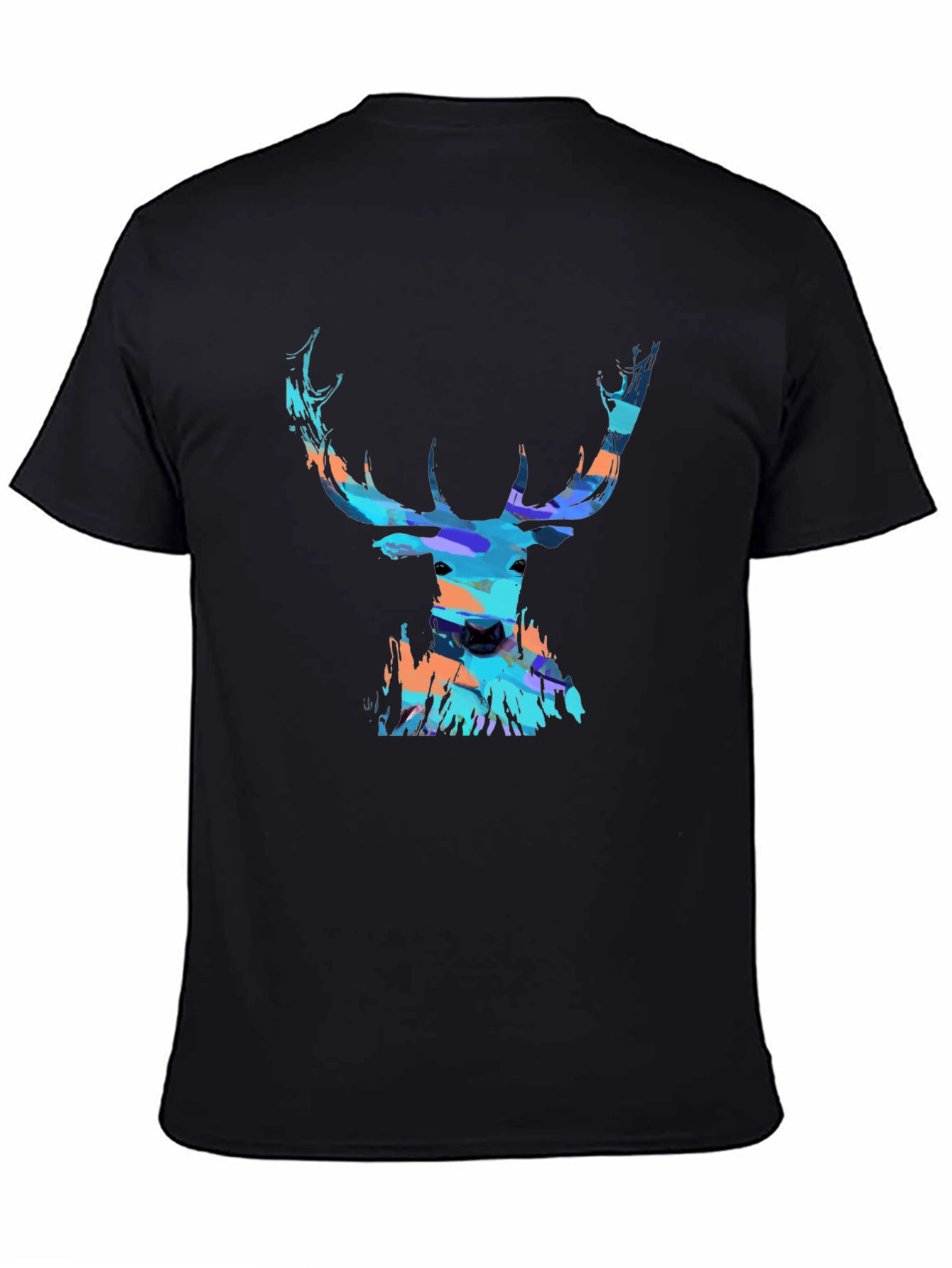 Abstract Deer Head Graphic Print Black T-Shirt