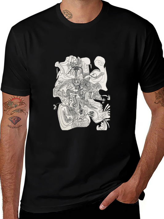 Abstract Line Art Graphic Tee - Modern Black T-Shirt