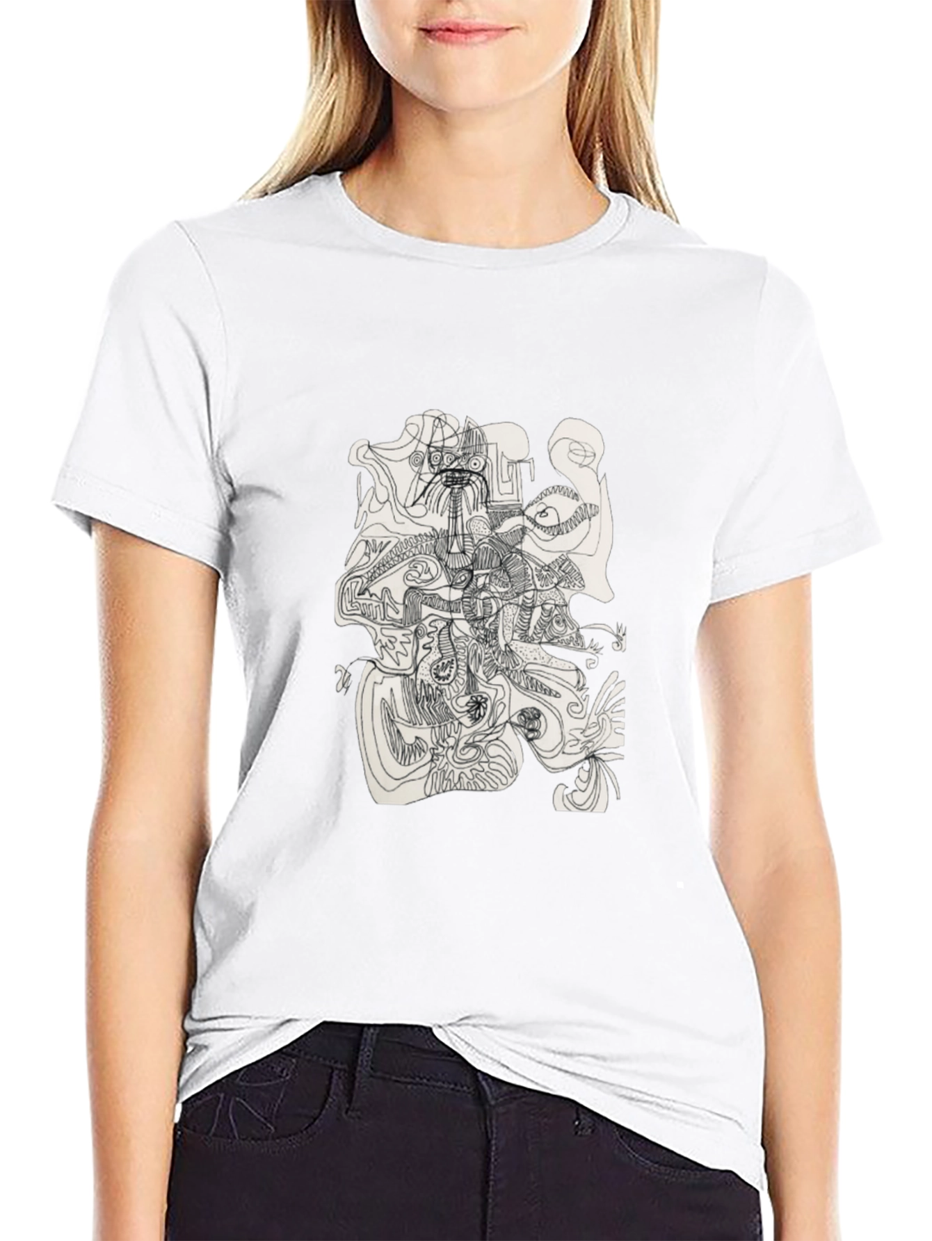 Abstract Line Art Graphic Tee - Modern Black T-Shirt
