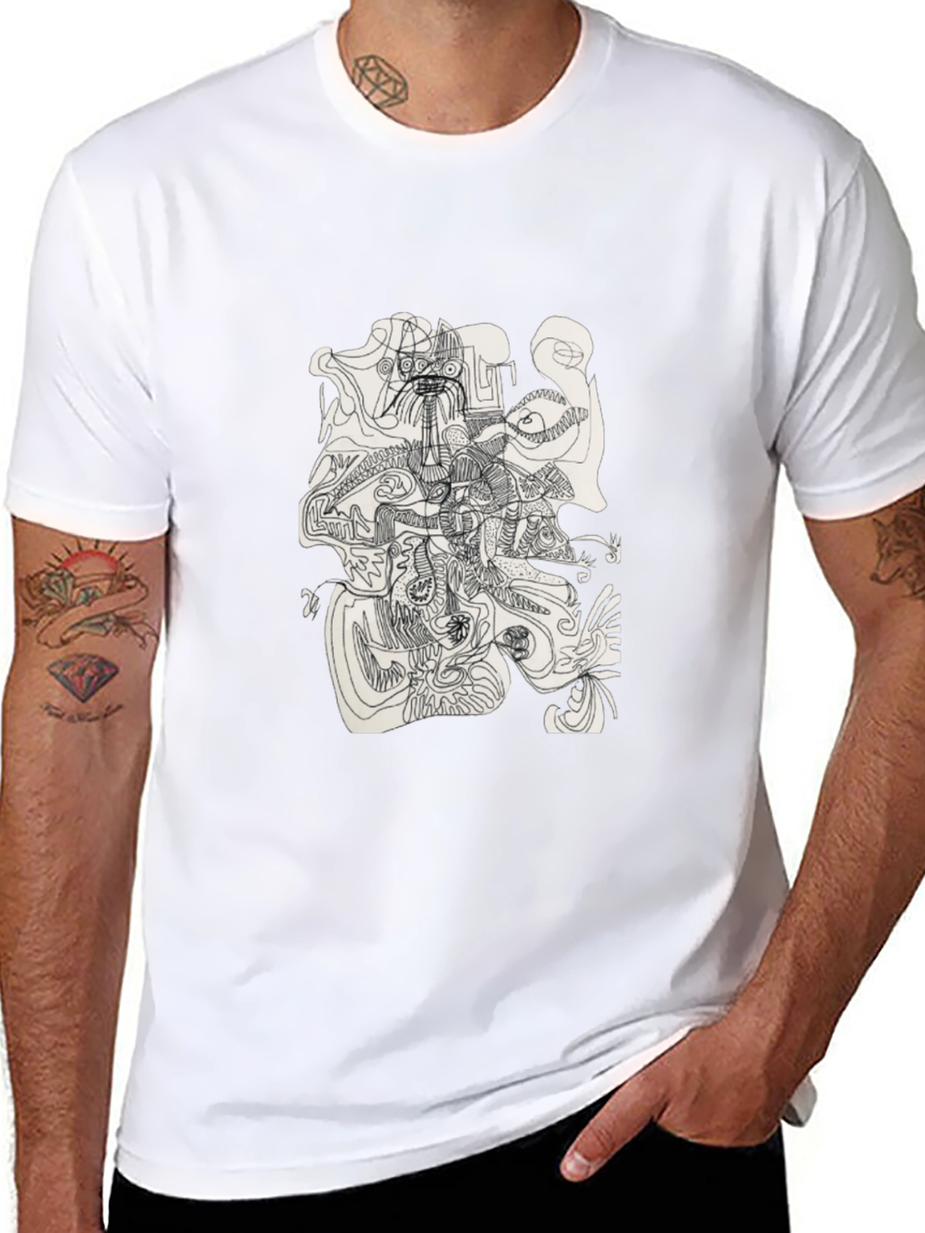 Abstract Line Art Graphic Tee - Modern Black T-Shirt