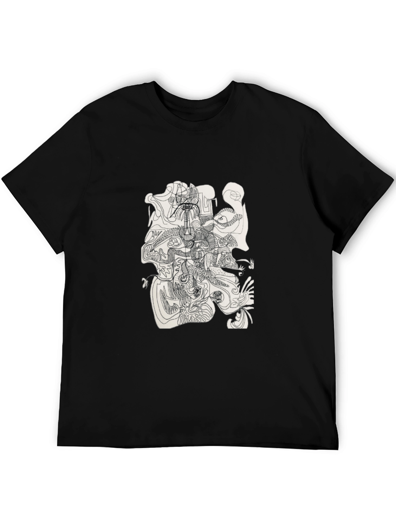 Abstract Line Art Graphic Tee - Modern Black T-Shirt