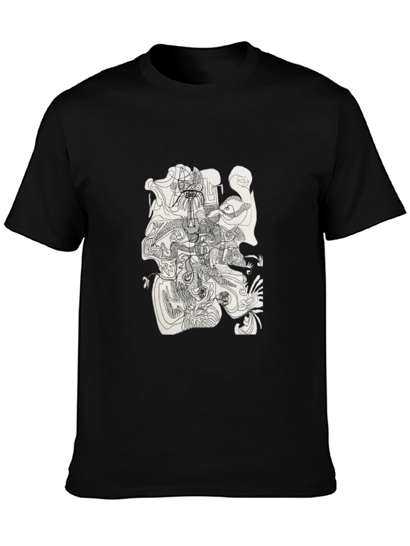 Abstract Line Art Graphic Tee - Modern Black T-Shirt