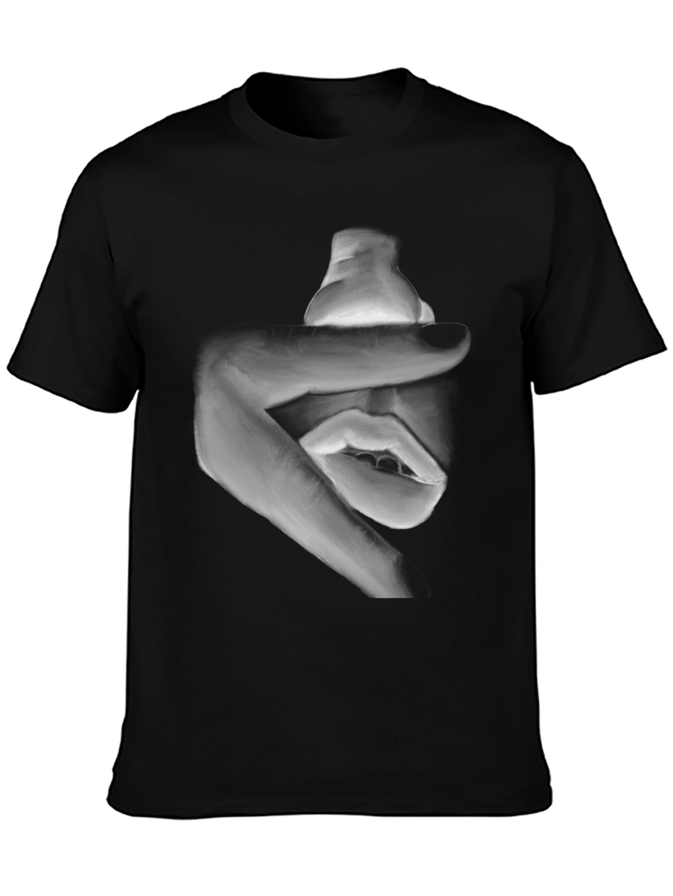 Abstract Hand and Mouth Graphic Print Black T-Shirt