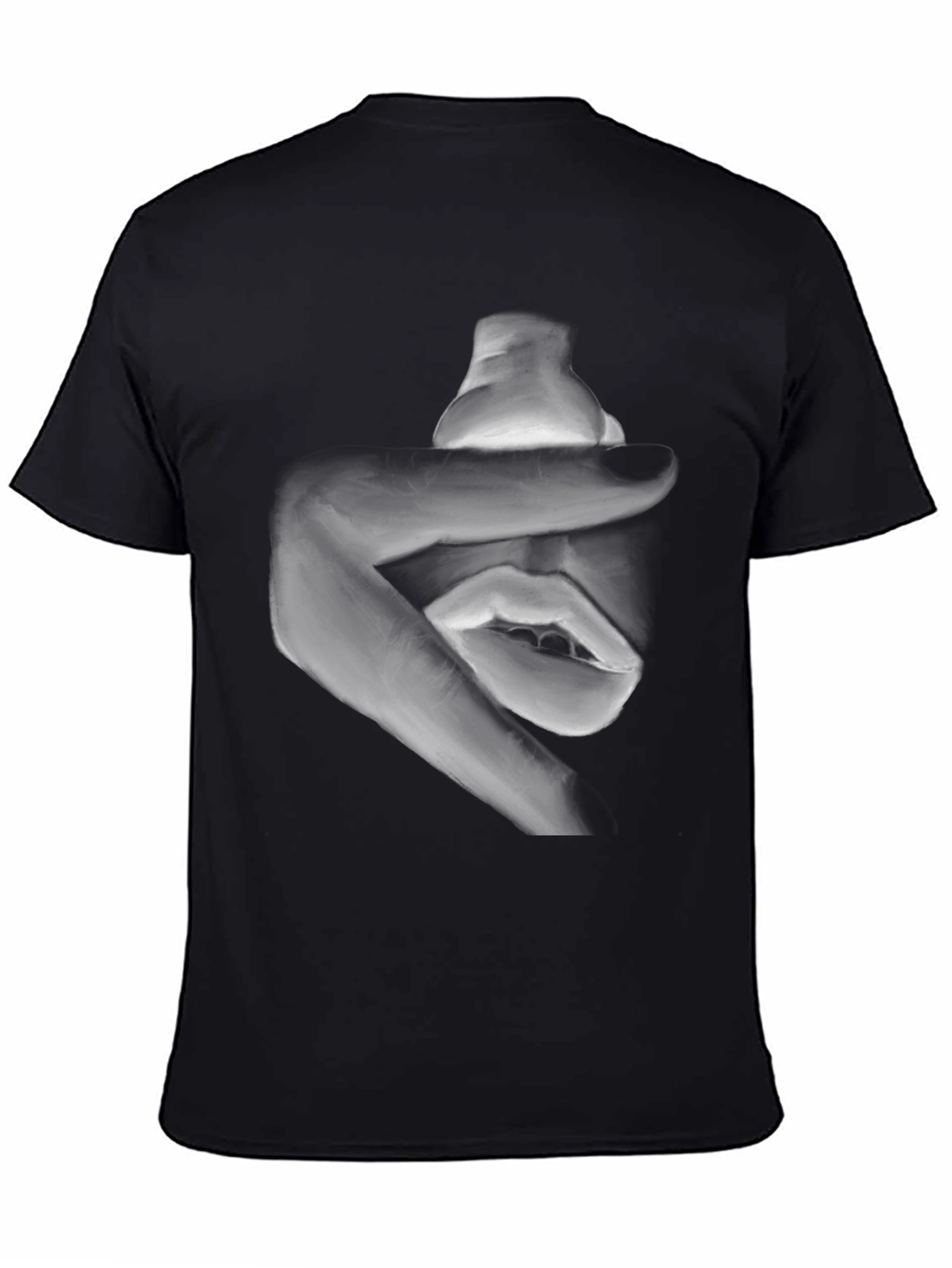 Abstract Hand and Mouth Graphic Print Black T-Shirt