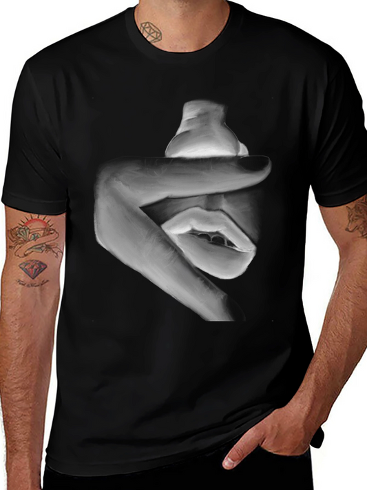 Abstract Hand and Mouth Graphic Print Black T-Shirt