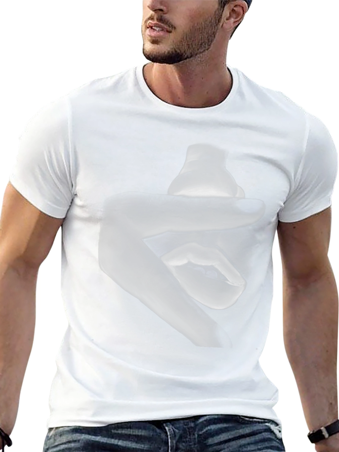 Abstract Hand and Mouth Graphic Print Black T-Shirt