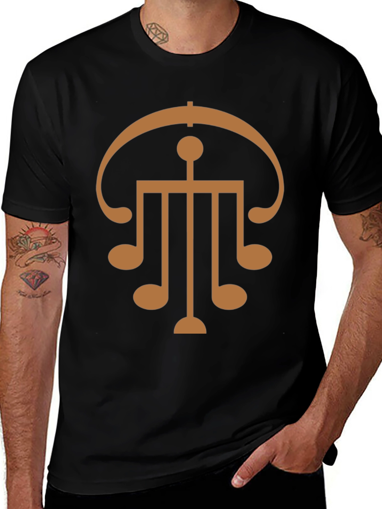 Abstract Music Note Graphic Black T-Shirt