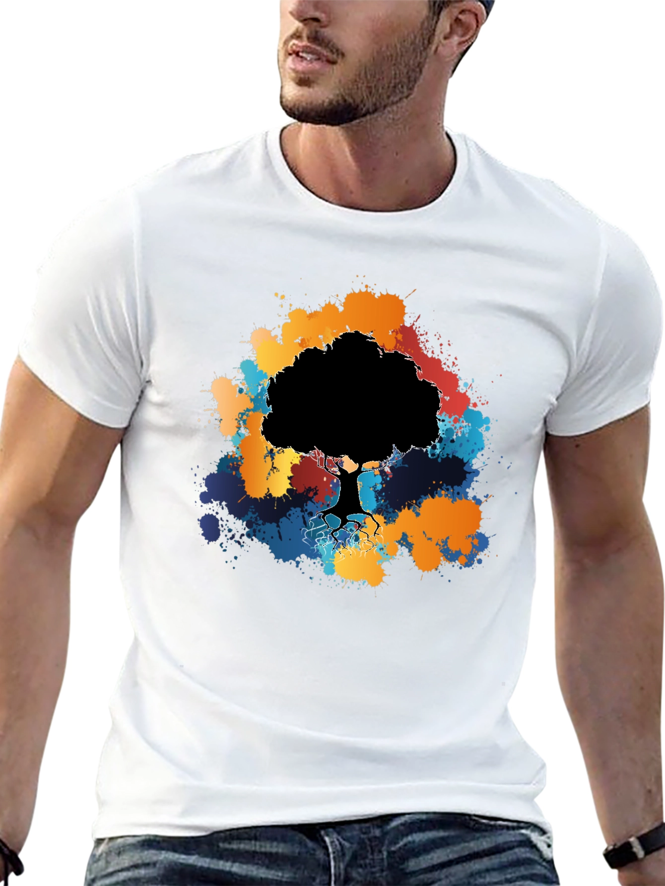 Abstract Tree Graphic Black T-Shirt