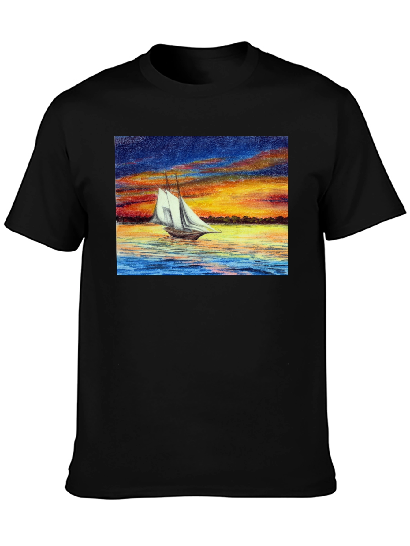 Sunset Sailboat Graphic Black T-Shirt