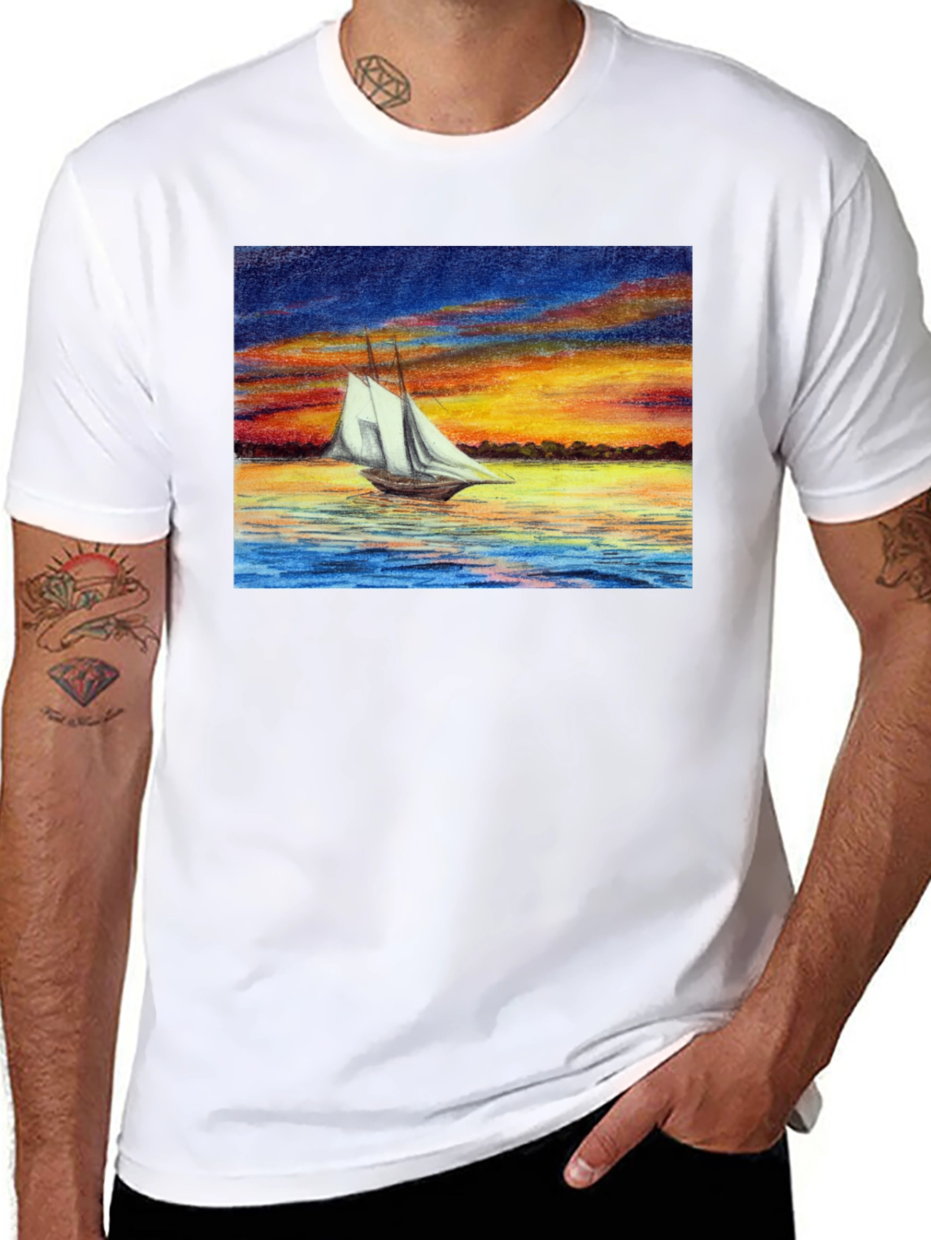 Sunset Sailboat Graphic Black T-Shirt