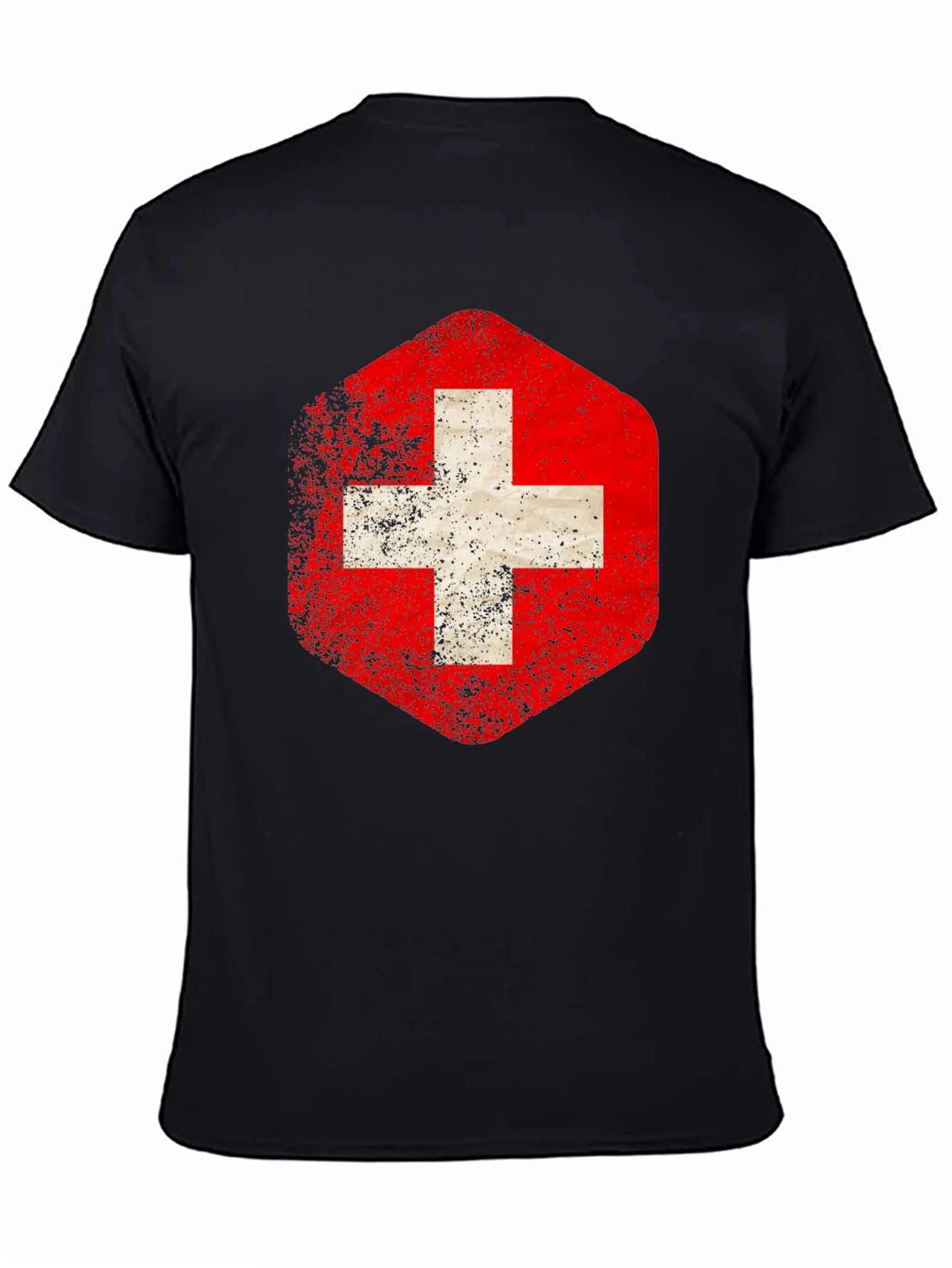 Swiss Flag Distressed Tee - Black Graphic T-Shirt