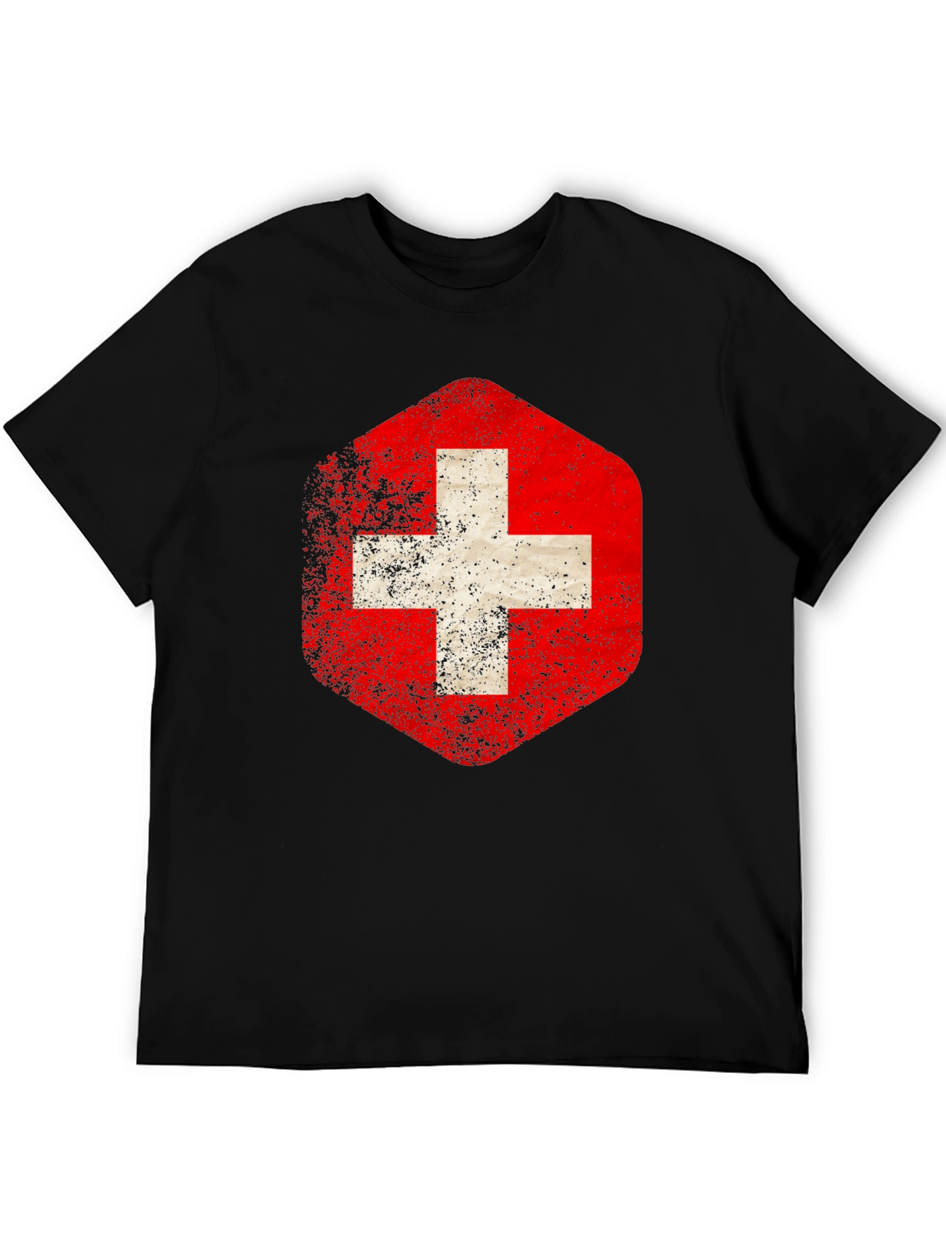 Swiss Flag Distressed Tee - Black Graphic T-Shirt