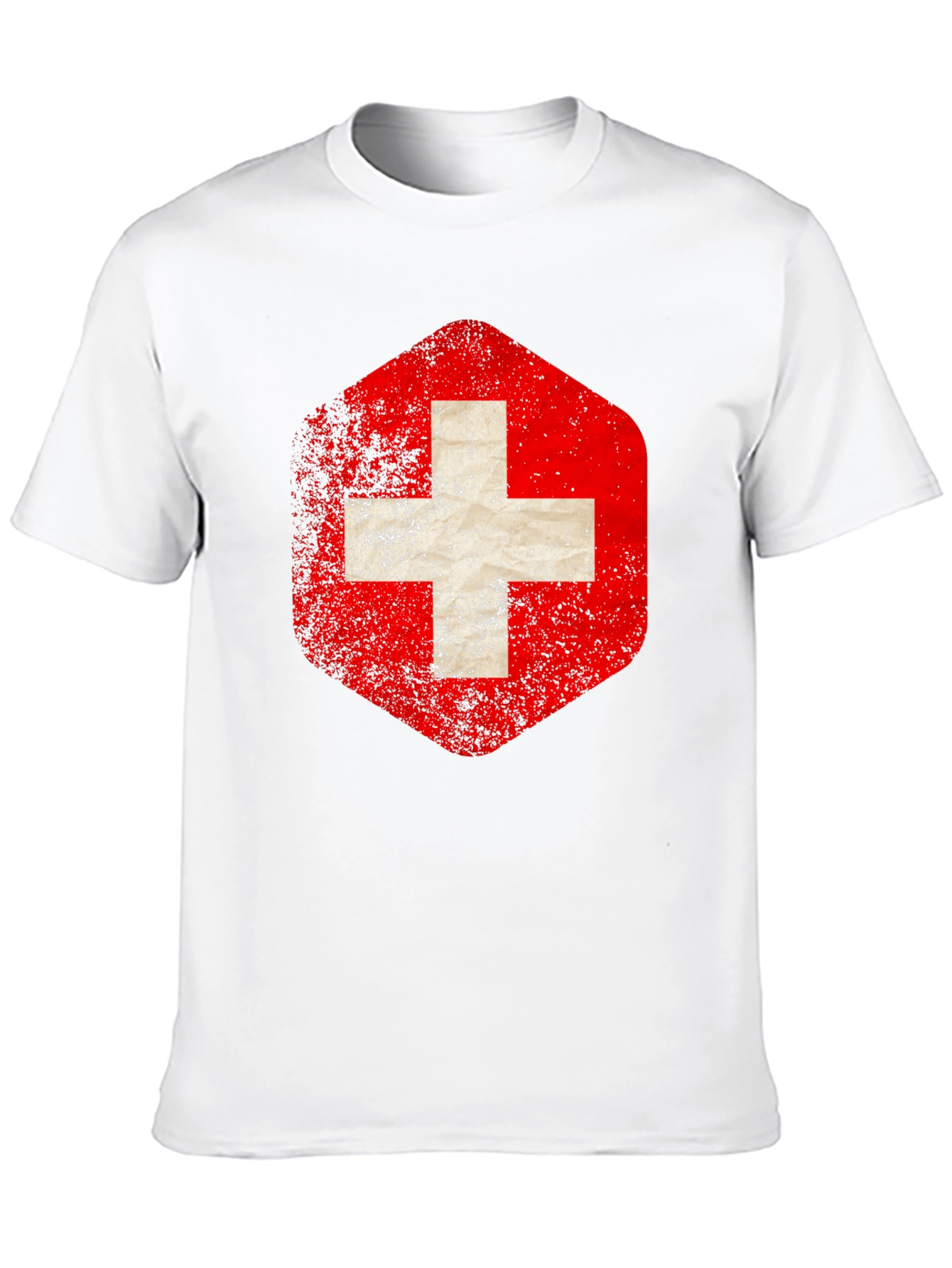 Swiss Flag Distressed Tee - Black Graphic T-Shirt