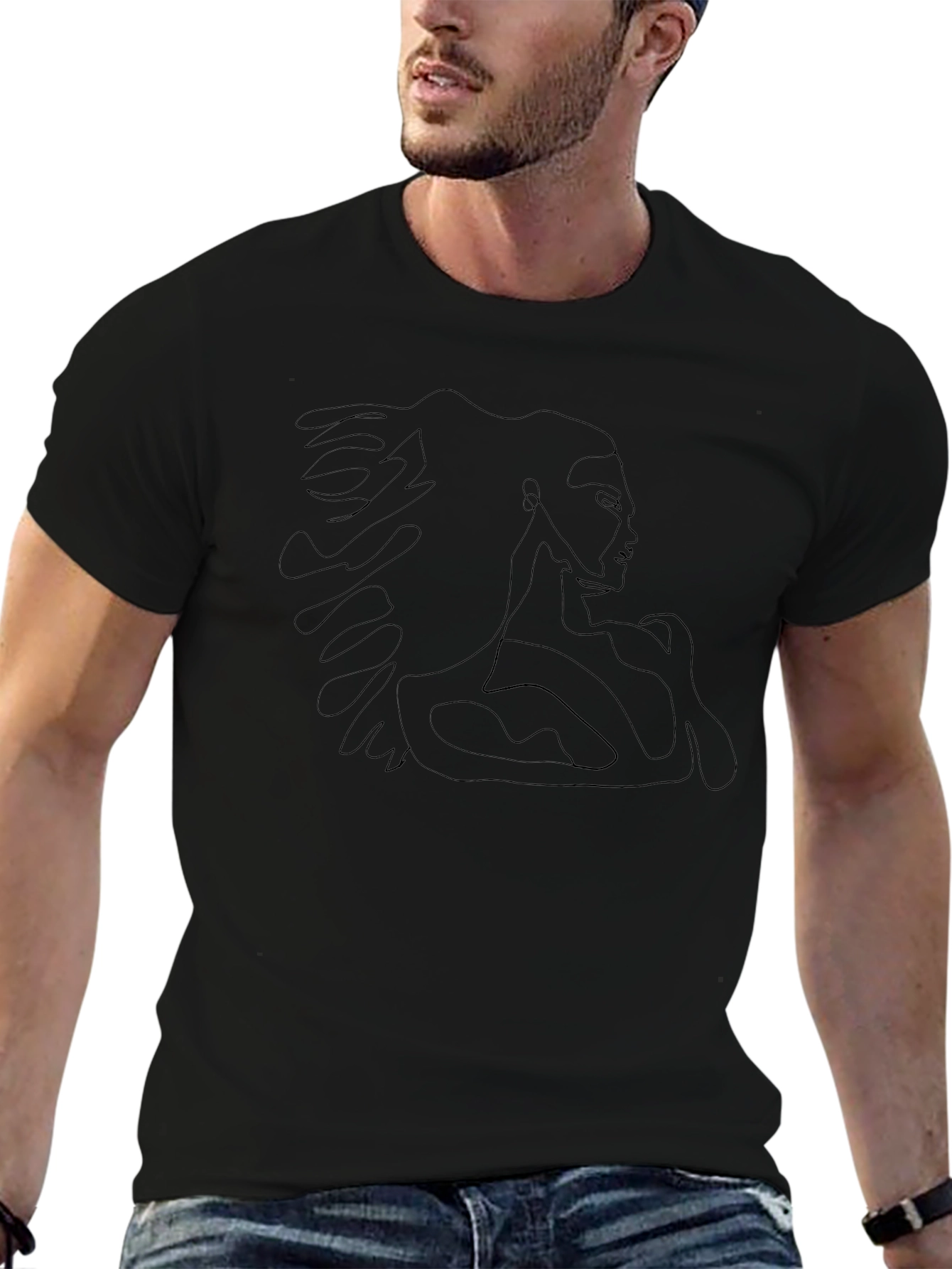 Abstract Line Art Graphic Tee - Black