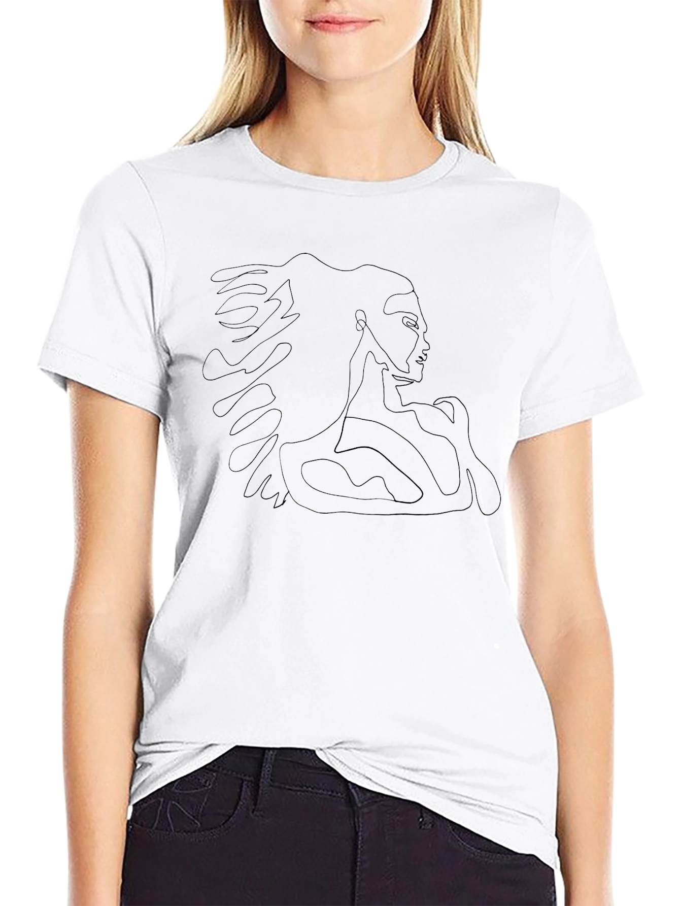 Abstract Line Art Graphic Tee - Black