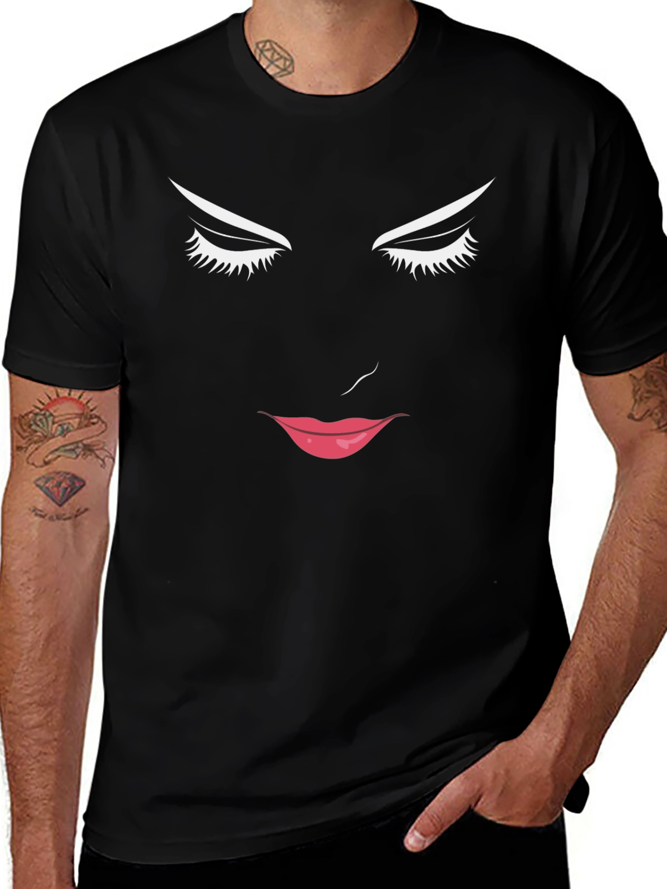 Abstract Face Graphic Print Black Tee