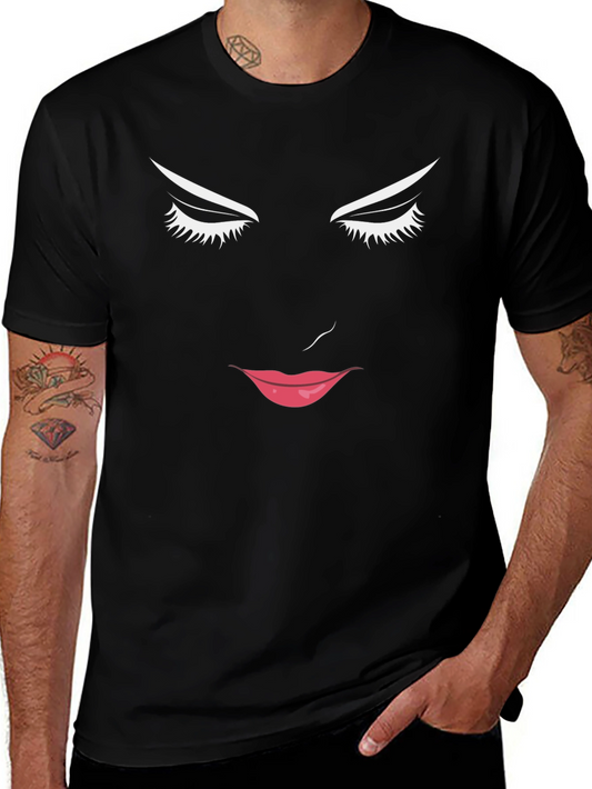 Abstract Face Graphic Print Black Tee