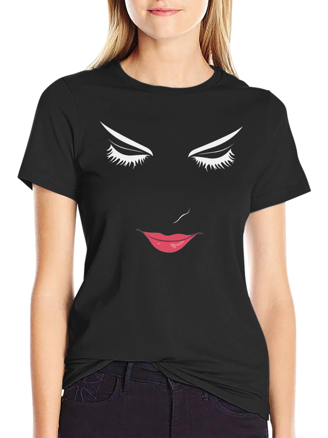 Abstract Face Graphic Print Black Tee