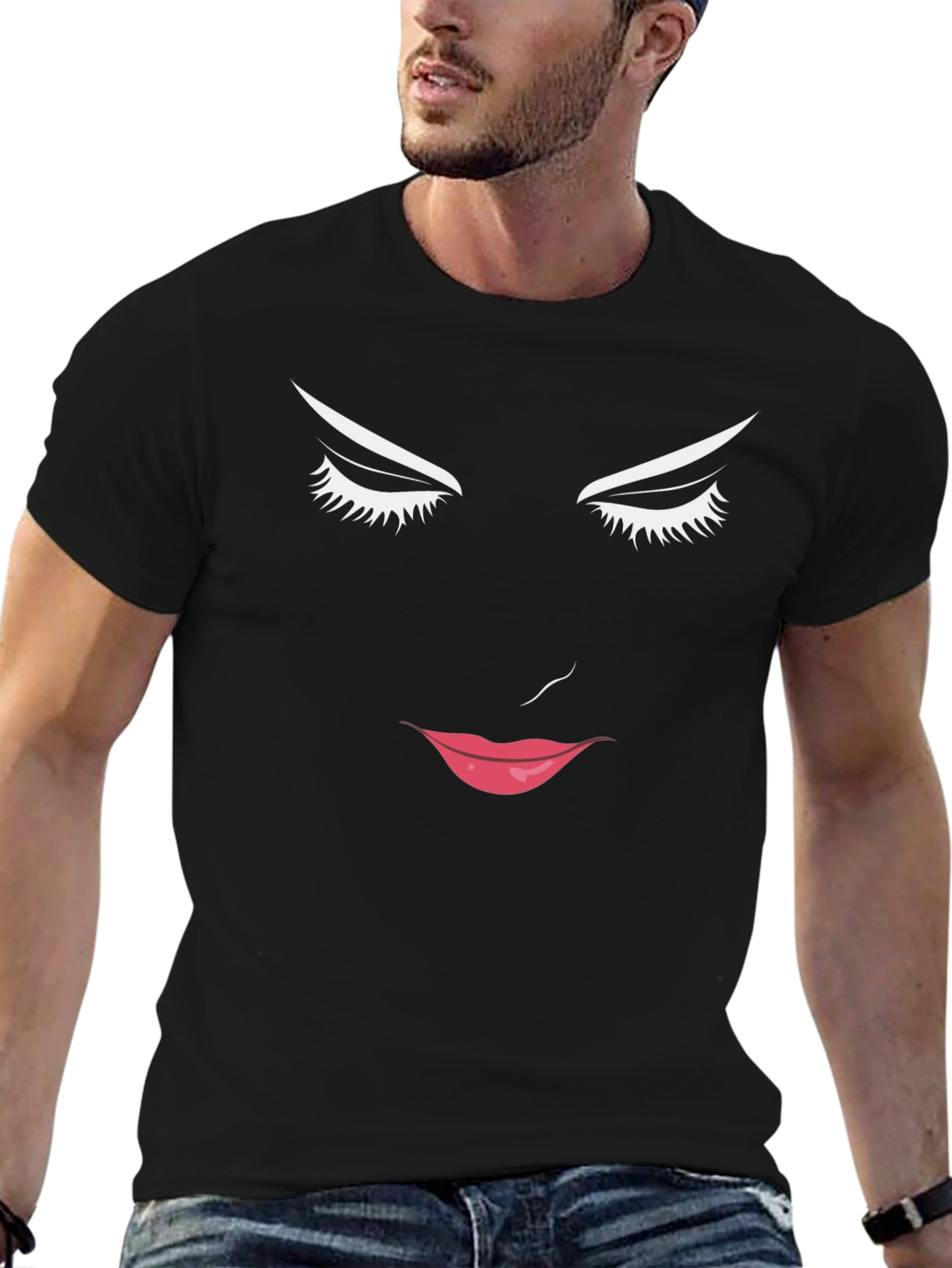 Abstract Face Graphic Print Black Tee