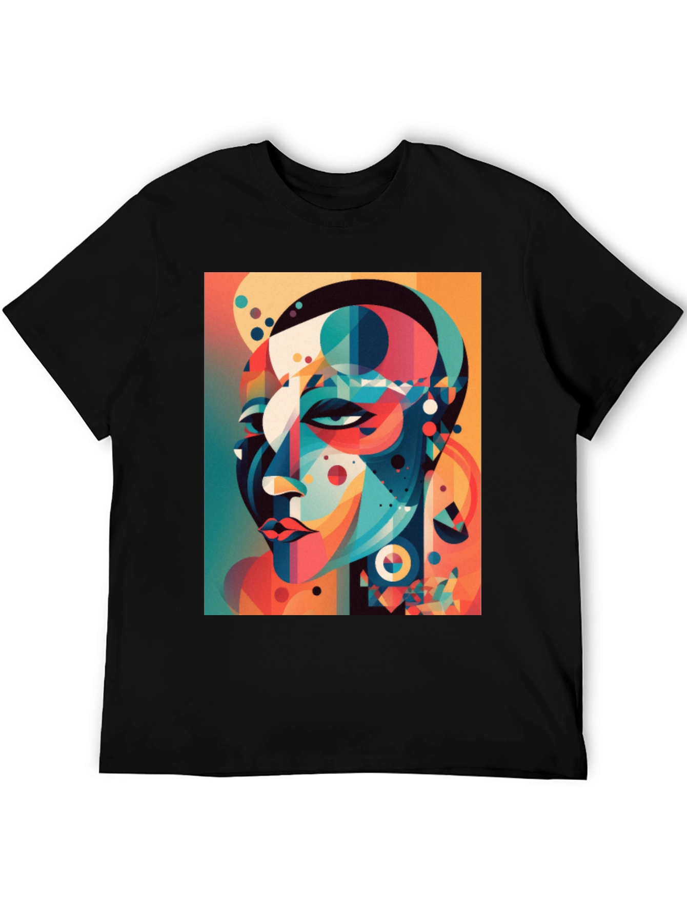 Abstract Geometric Face Graphic Tee - Black