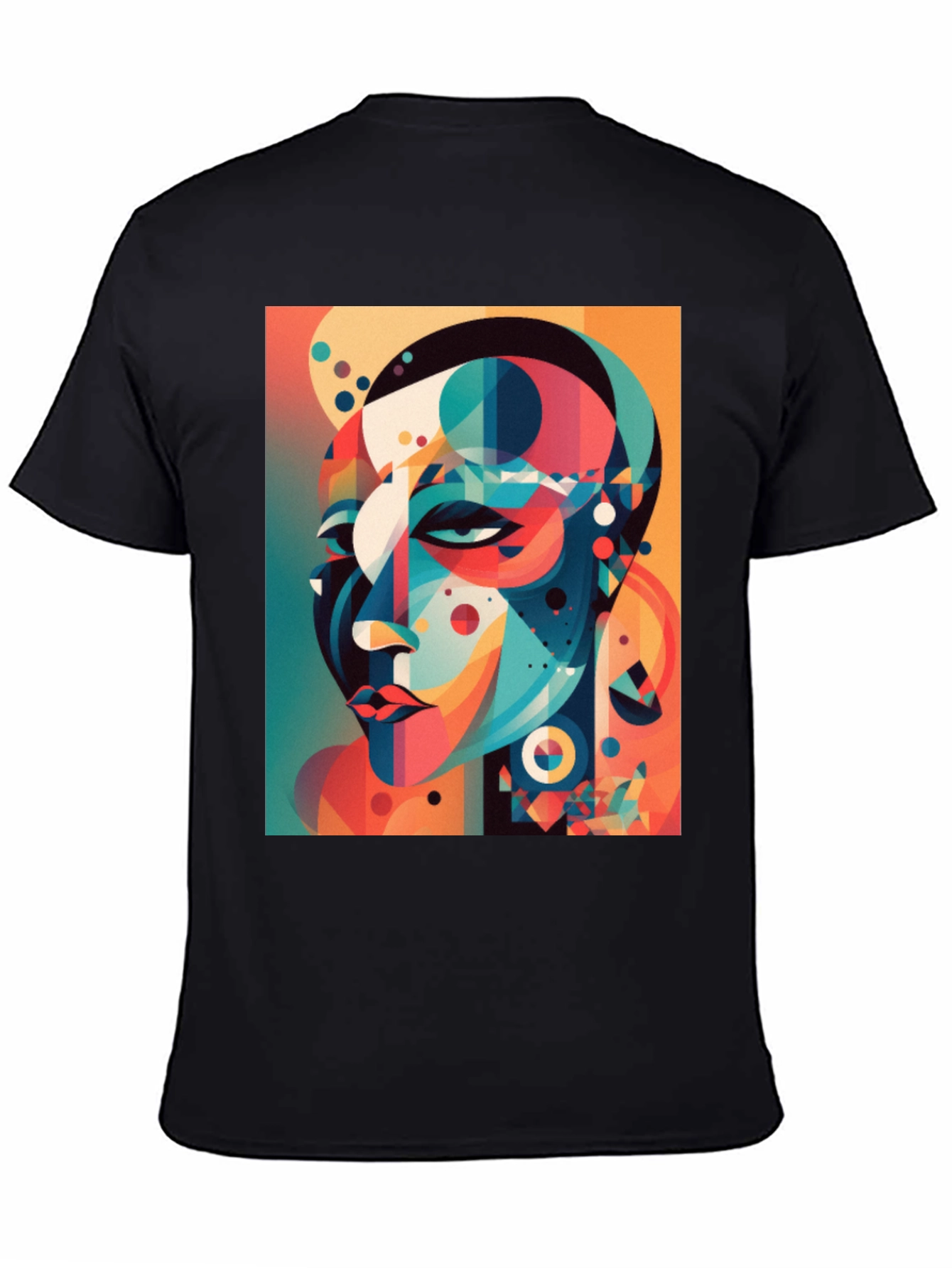 Abstract Geometric Face Graphic Tee - Black