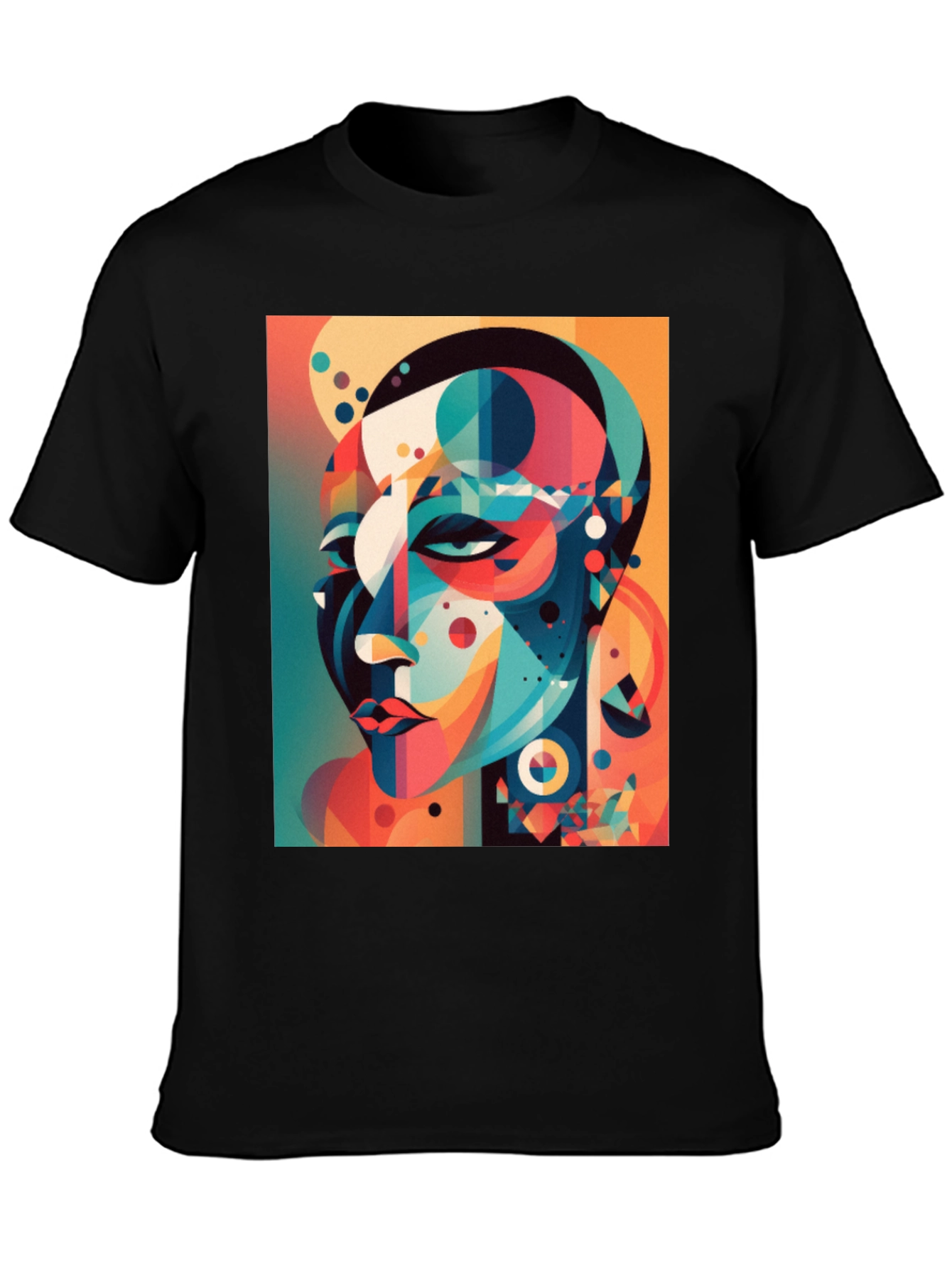 Abstract Geometric Face Graphic Tee - Black
