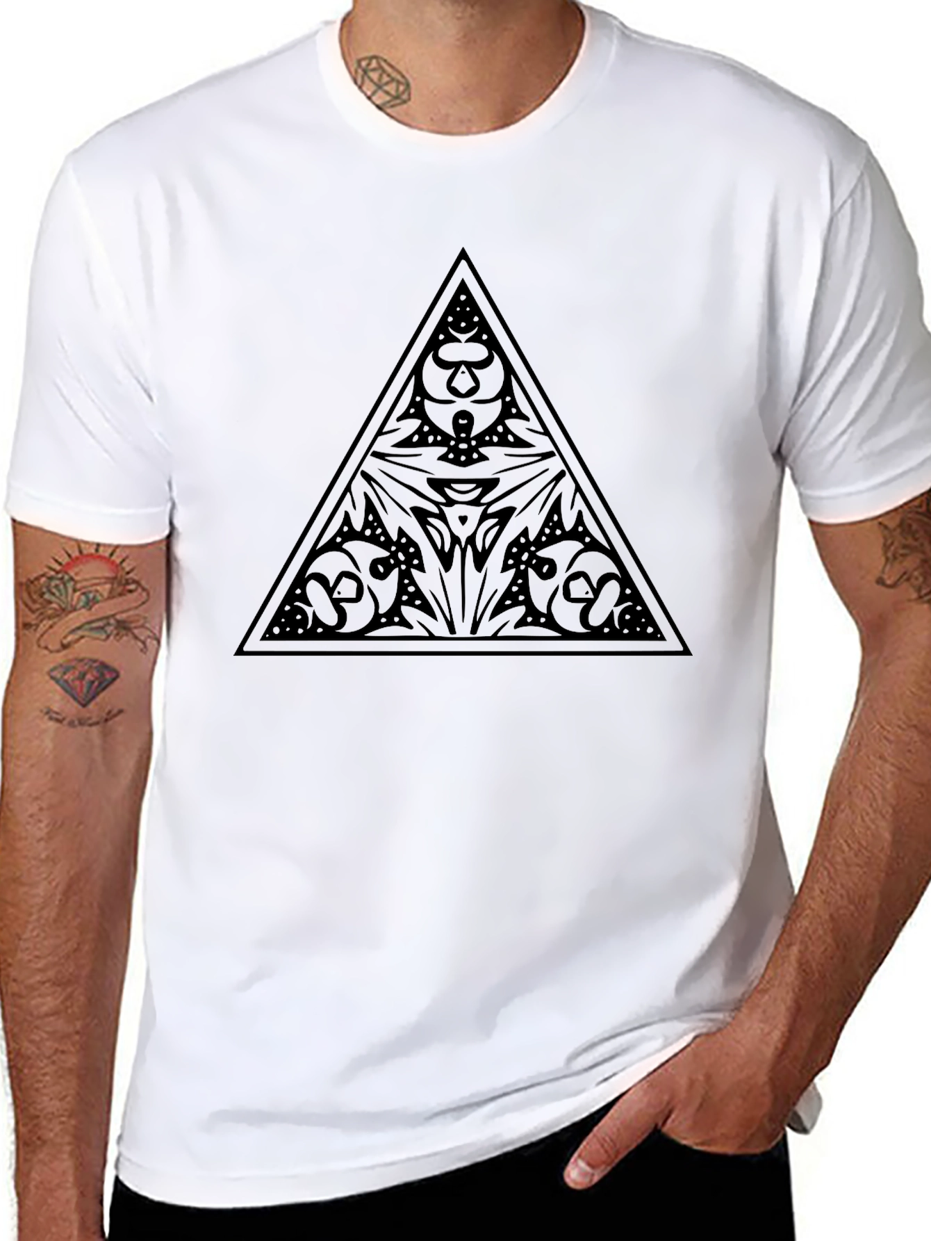 Abstract Triangle Graphic Print Mens Black T-Shirt