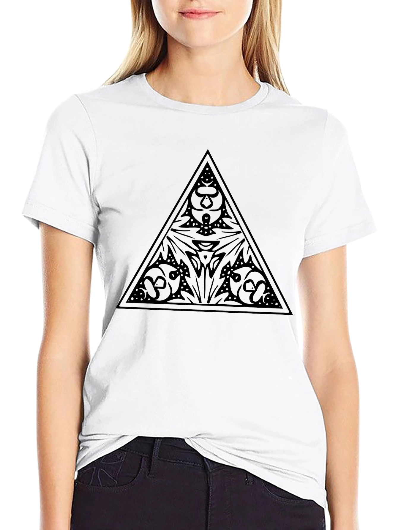 Abstract Triangle Graphic Print Mens Black T-Shirt