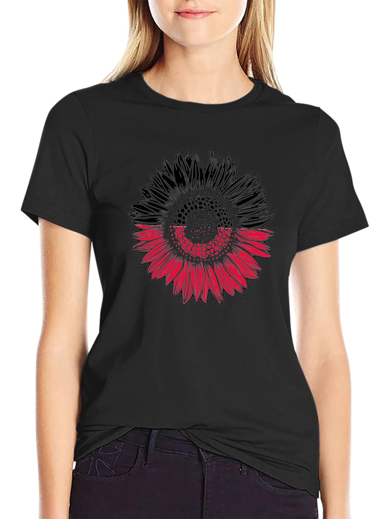 Sunflower Graphic Black T-Shirt - Modern Floral Tee