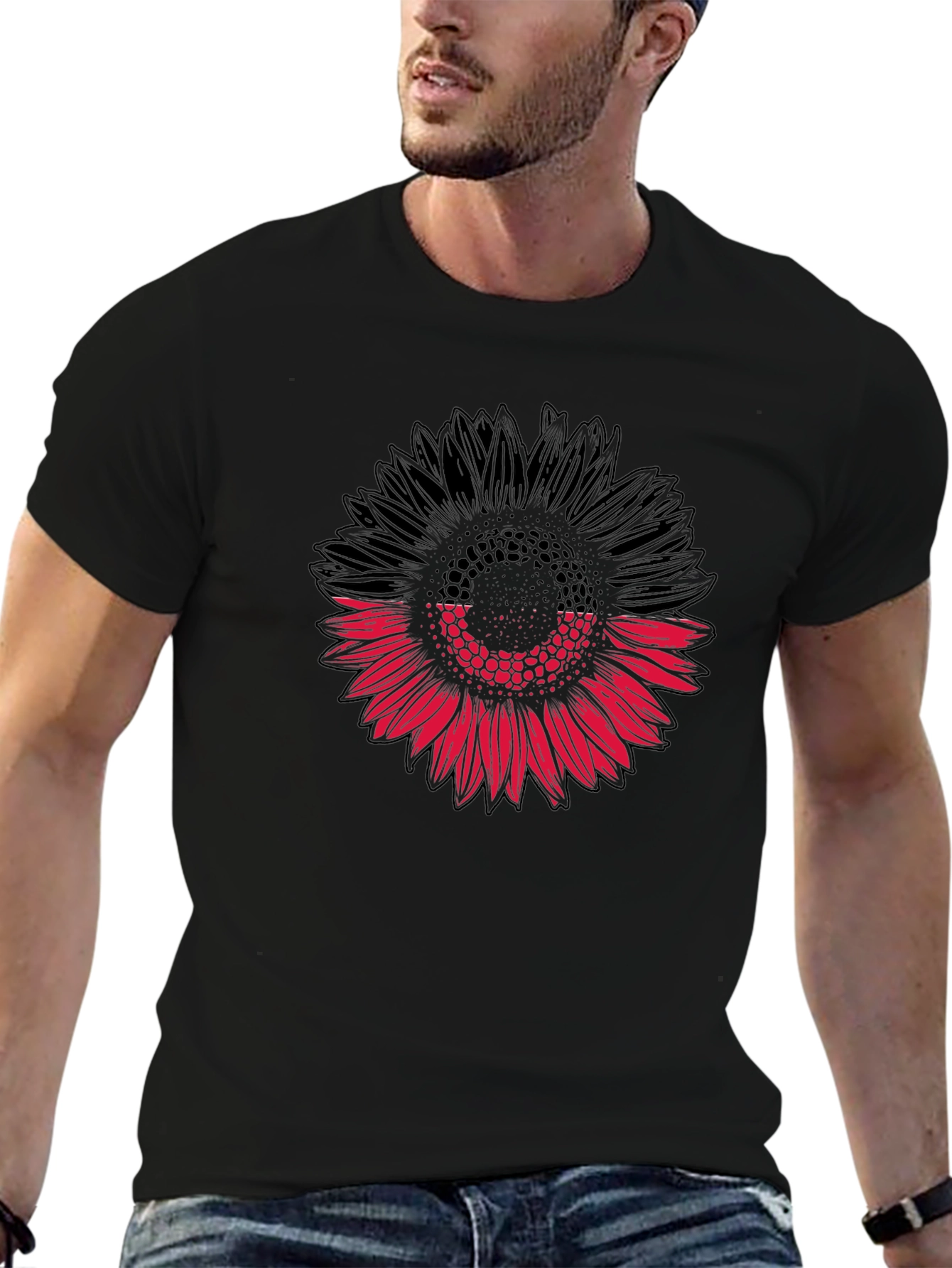 Sunflower Graphic Black T-Shirt - Modern Floral Tee