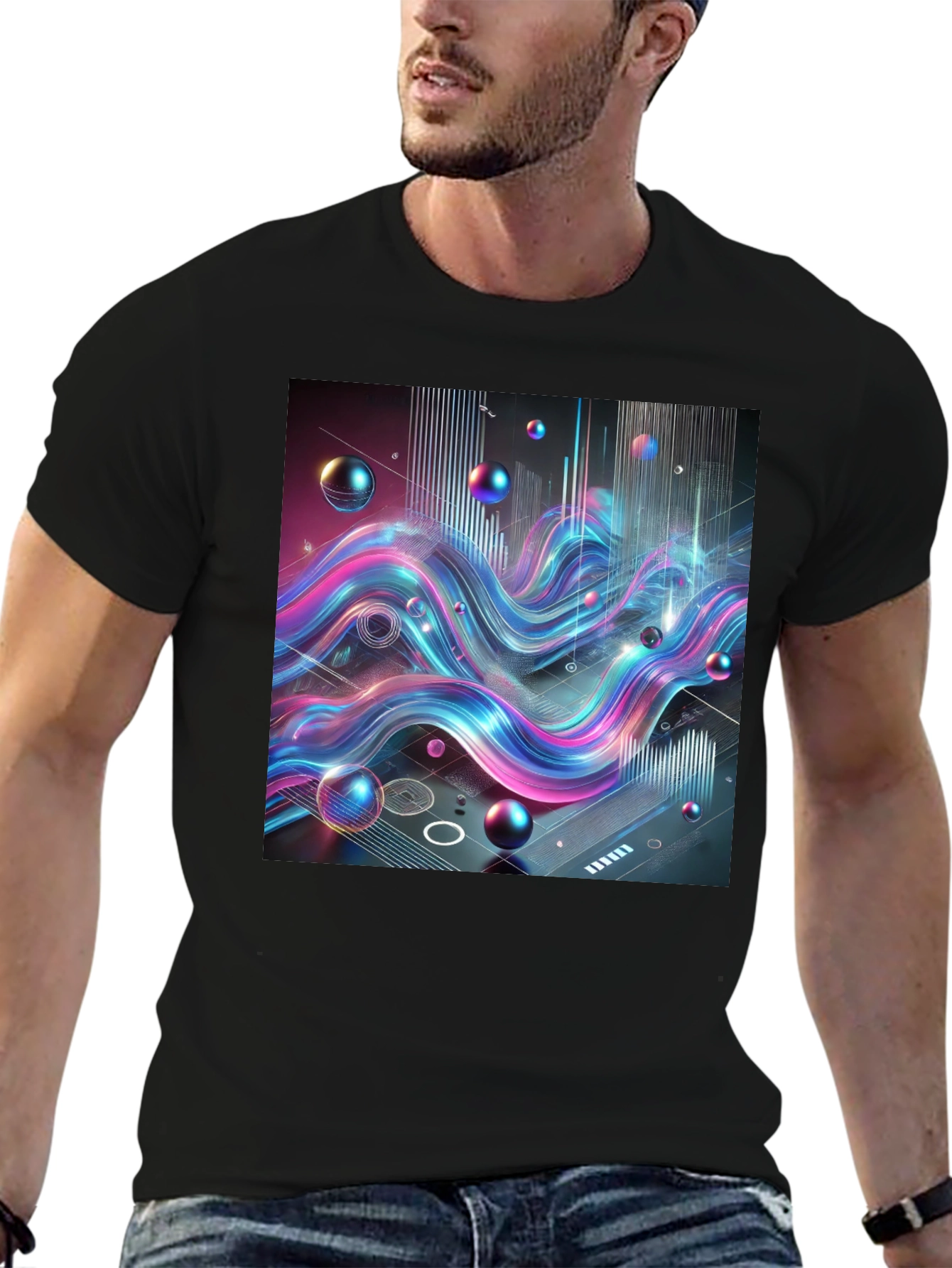 Abstract Wave Graphic Tee - Modern Style