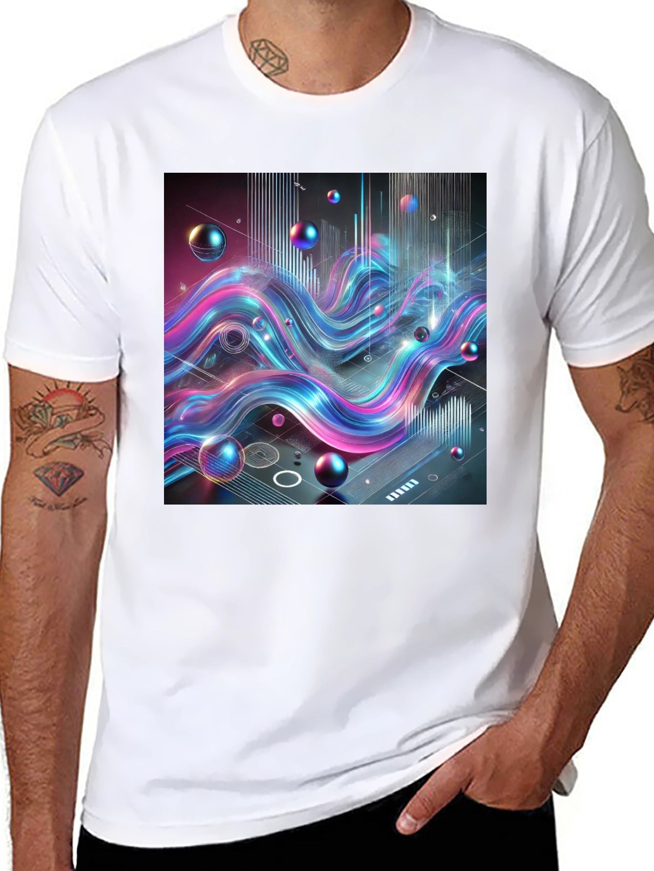 Abstract Wave Graphic Tee - Modern Style