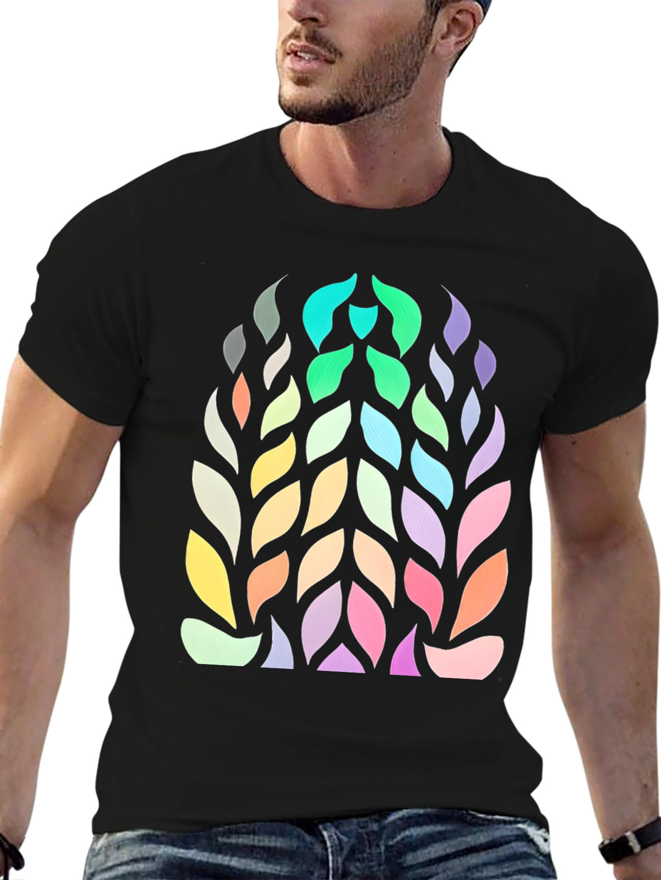 Abstract Leaf Pattern Graphic Tee