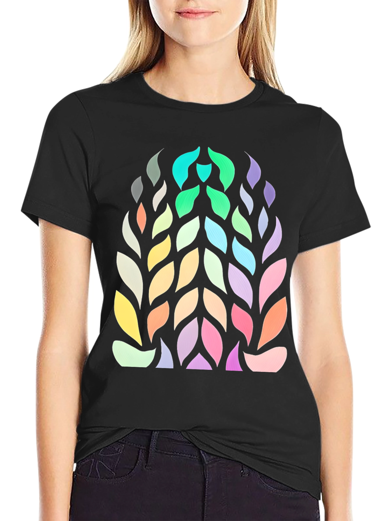 Abstract Leaf Pattern Graphic Tee