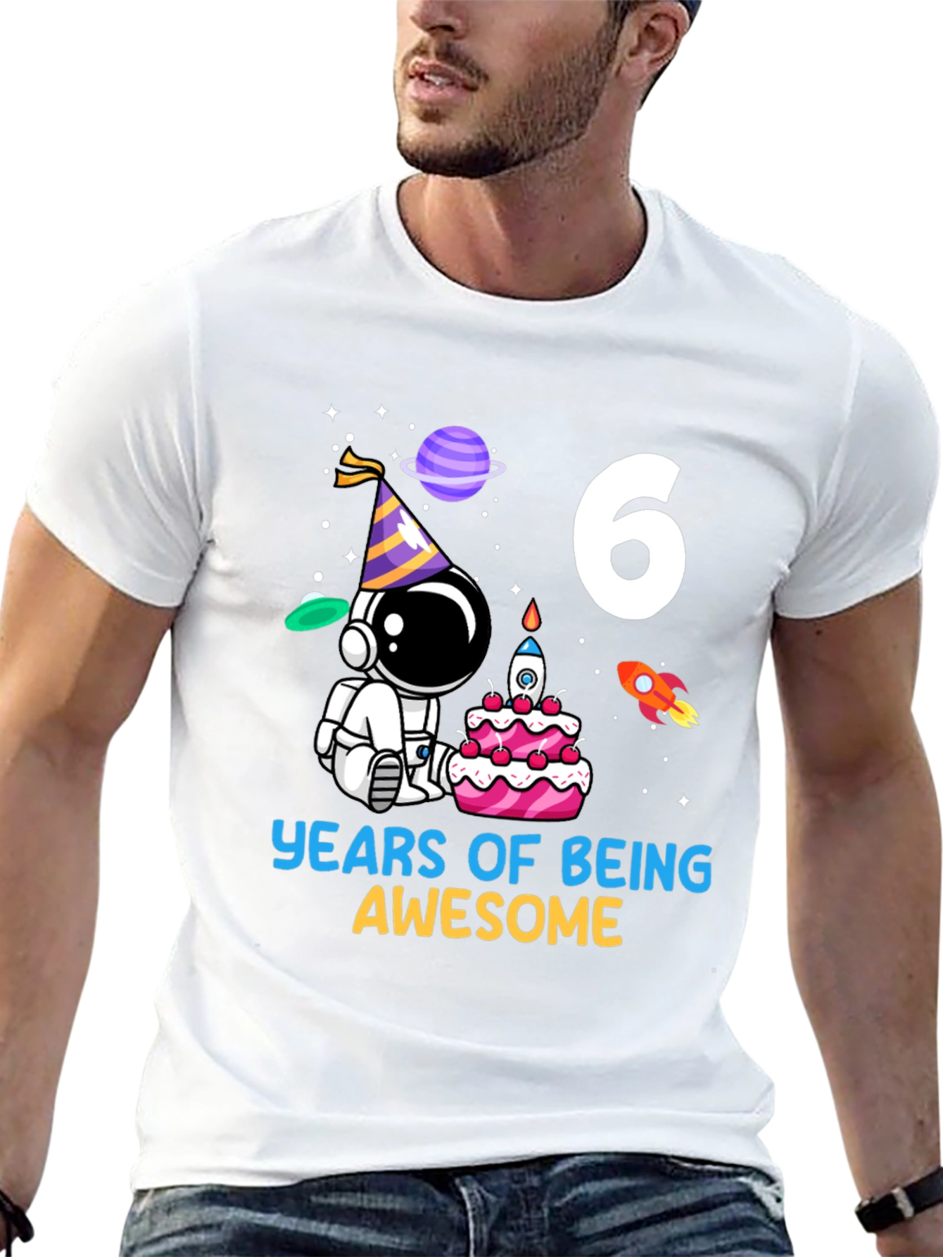 6 Years of Being Awesome Birthday Astronaut T-Shirt