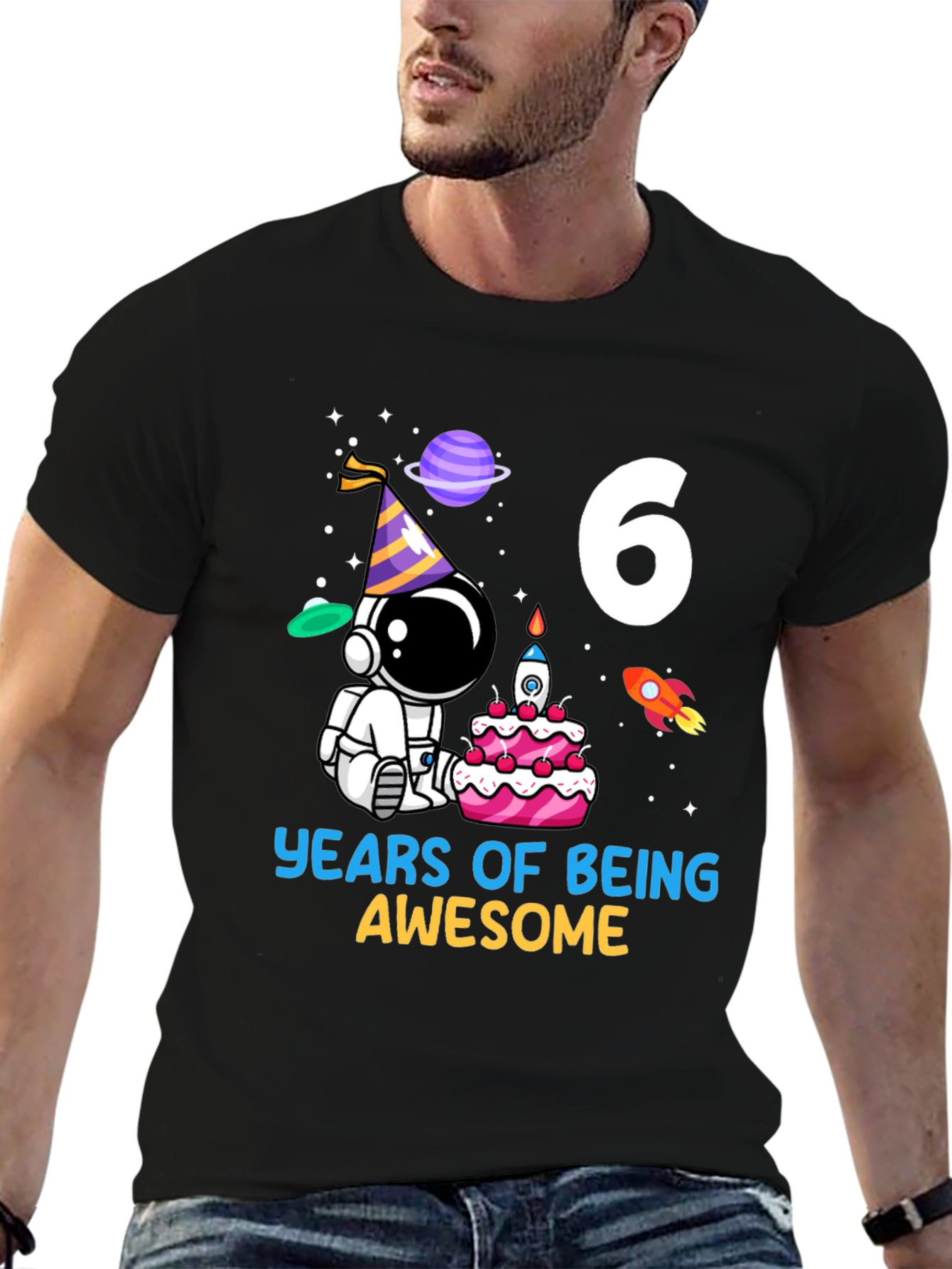 6 Years of Being Awesome Birthday Astronaut T-Shirt